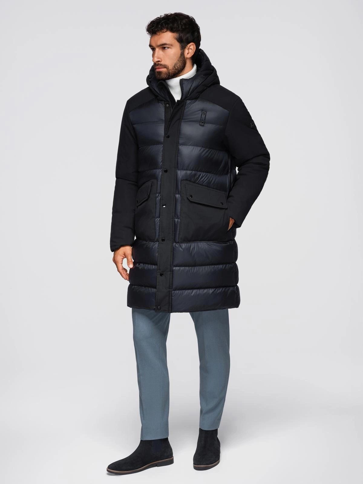 OMBRE Steppmantel Lange Steppjacke für Herren mit großen Taschen