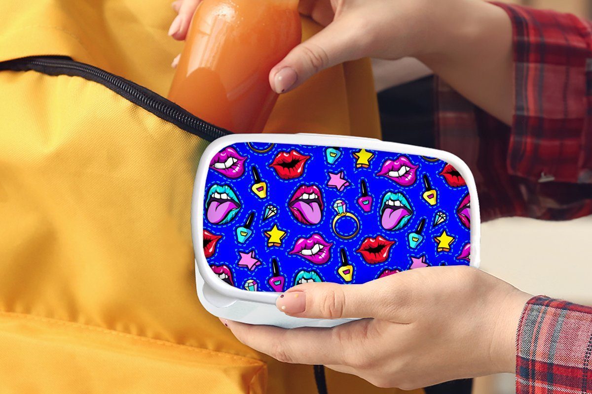 MuchoWow Lunchbox Muster - (2-tlg), - Popart Neon Jungs Blau, für weiß und und Kunststoff, Kinder Brotbox - Erwachsene, Brotdose, für Mädchen