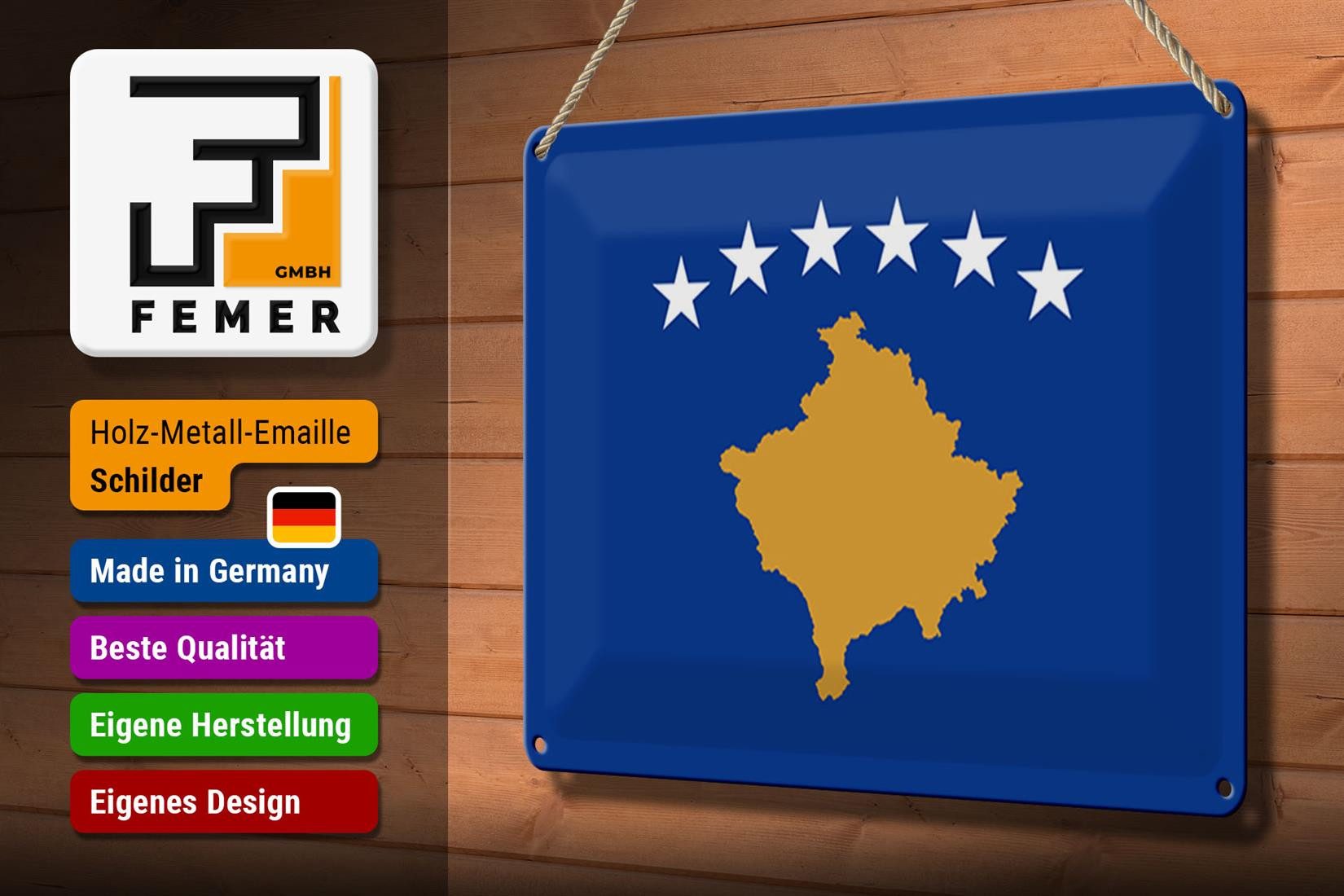 Femer GmbH Metallschild Flagge Kosovo 30x20cm Flag of Kosovo, (1 St), gewölbte Oberfläche, abgerundete Ecken, umgeschlagene Kanten