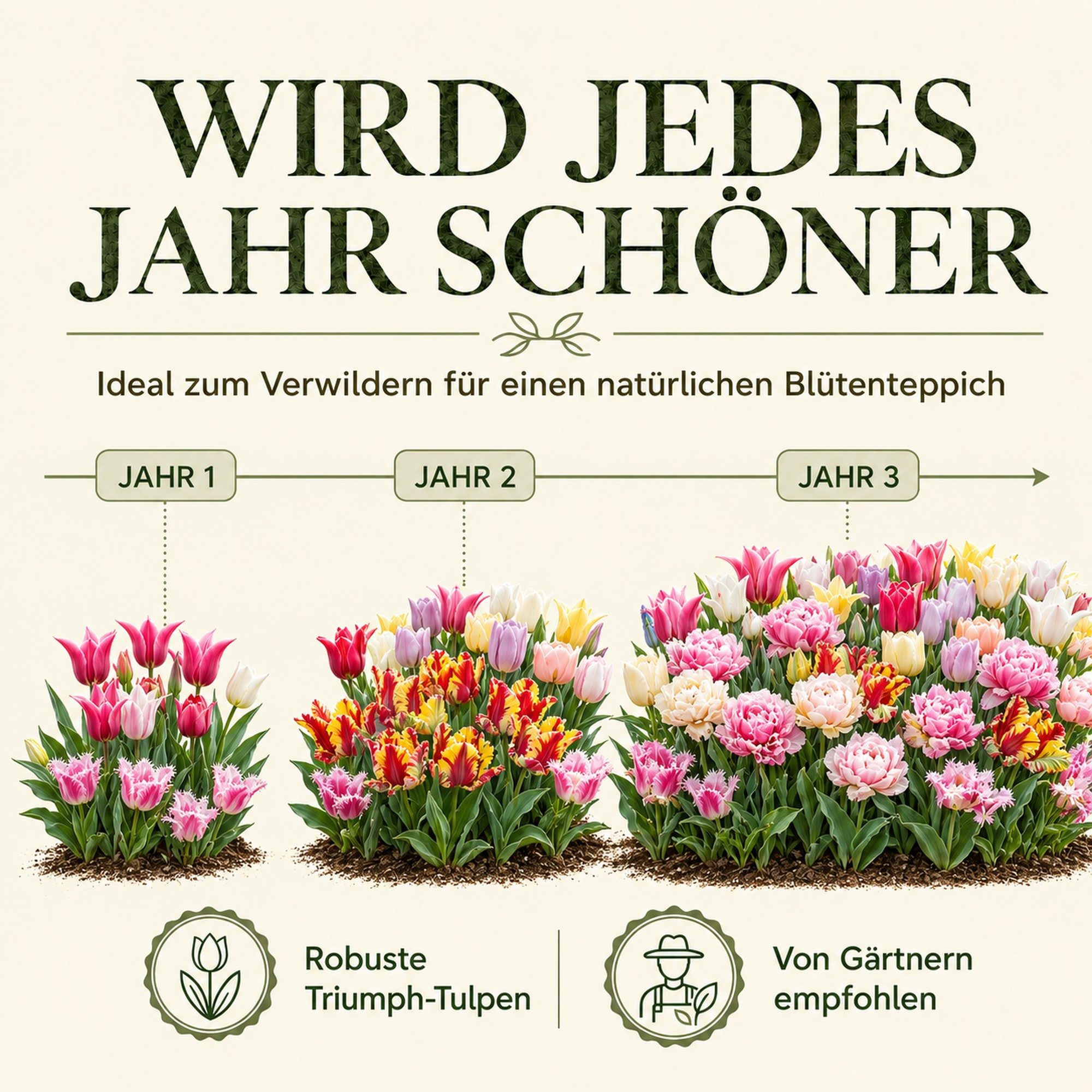 HappySeed Blumenzwiebeln 50 Stk, Tulpen & Frühlingsblüher, verschiedene Sorten, (Gartenmischung, 50-St), Gartenmischung – Bild 5 von 5