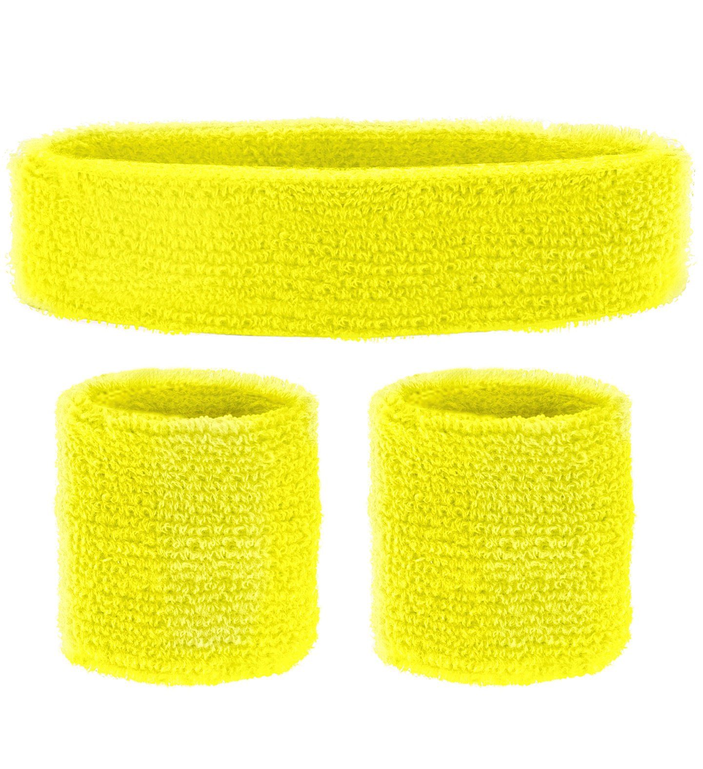 Widmann S.r.l. Kostüm Schweißbänder Set 3-tlg., Neon Gelb - 80er Jahre
