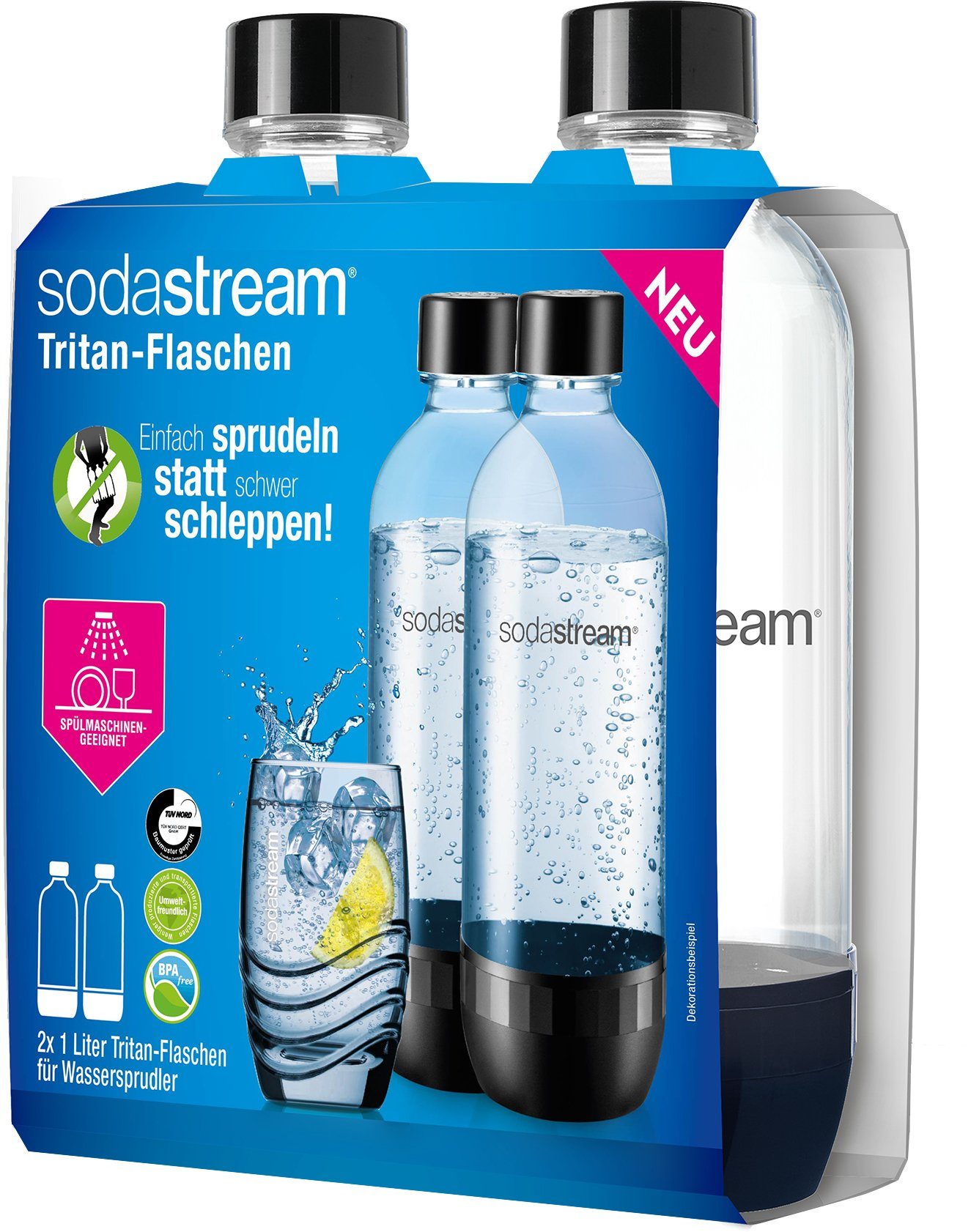 SodaStream Wassersprudler Flasche DuoPack 2x 1L Tritan-Flasche, (Set, 2-tlg), Ersatzflaschen für SodaStream Wassersprudler mit PET-Flaschen