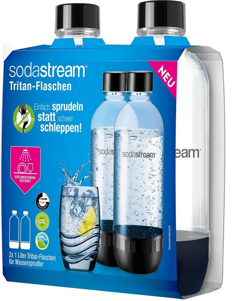 PET-Flaschen, mit 1L SodaStream LIEFERUMFANG: Flasche 1L (Set, DuoPack Tritan-Flasche 2x 2x SodaStream Wassersprudler Ersatzflaschen Tritan-Flasche, 2-tlg), für SodaStream Wassersprudler