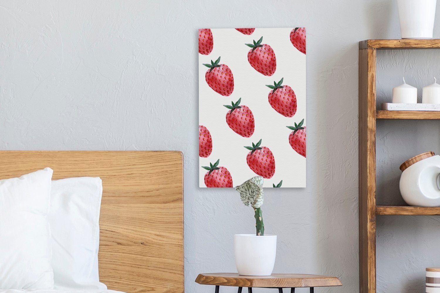 OneMillionCanvasses® Leinwandbild Erdbeere - (1 Gemälde, cm Wasserfarbe St), 20x30 inkl. fertig bespannt Weiß, - Leinwandbild Zackenaufhänger