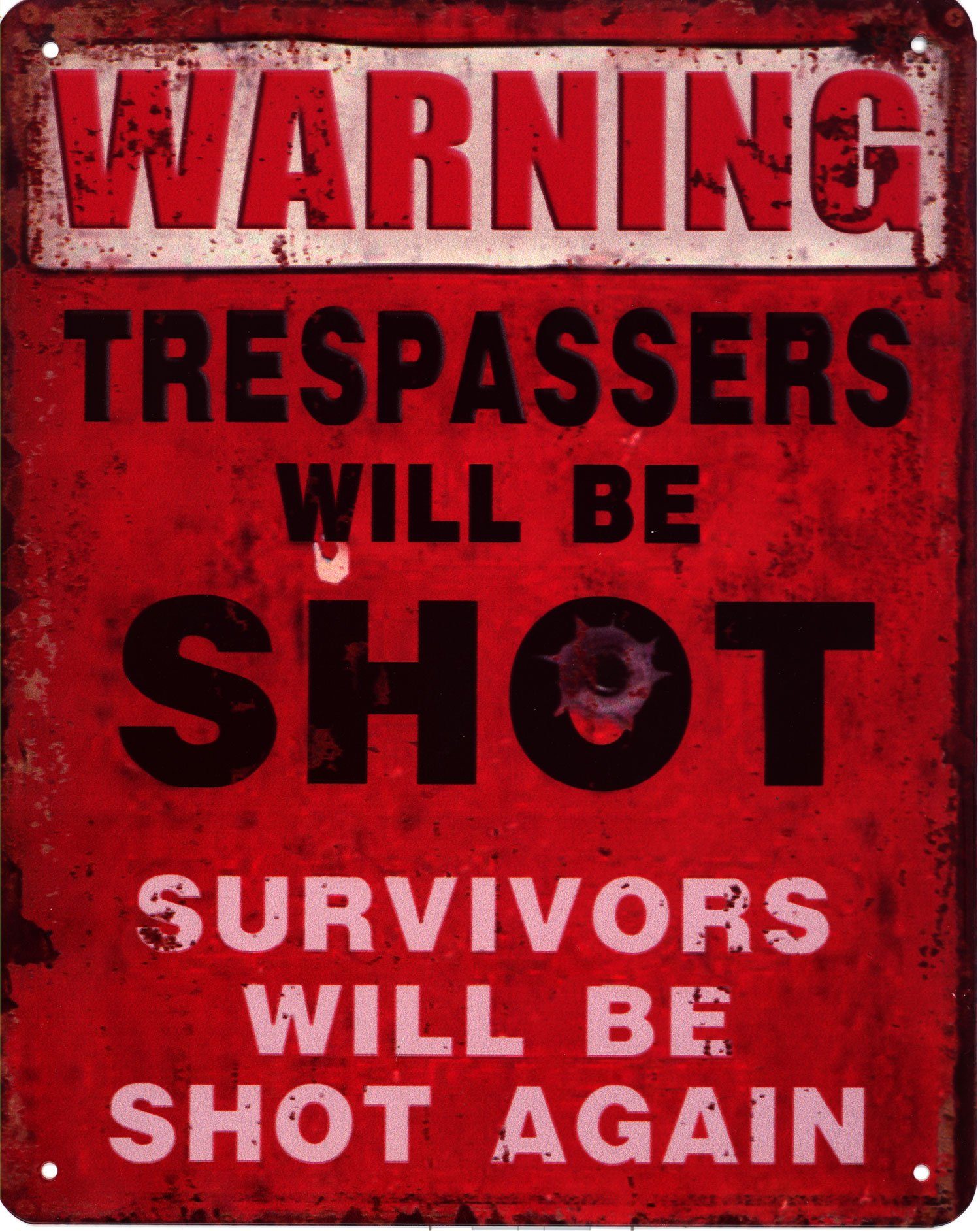 Moritz Metallschild Blechschild Warning Trespassers Shot, (Einzeln), 20 x 25cm Vintage Retro Deko Schild Metallschild Wandbild Schild