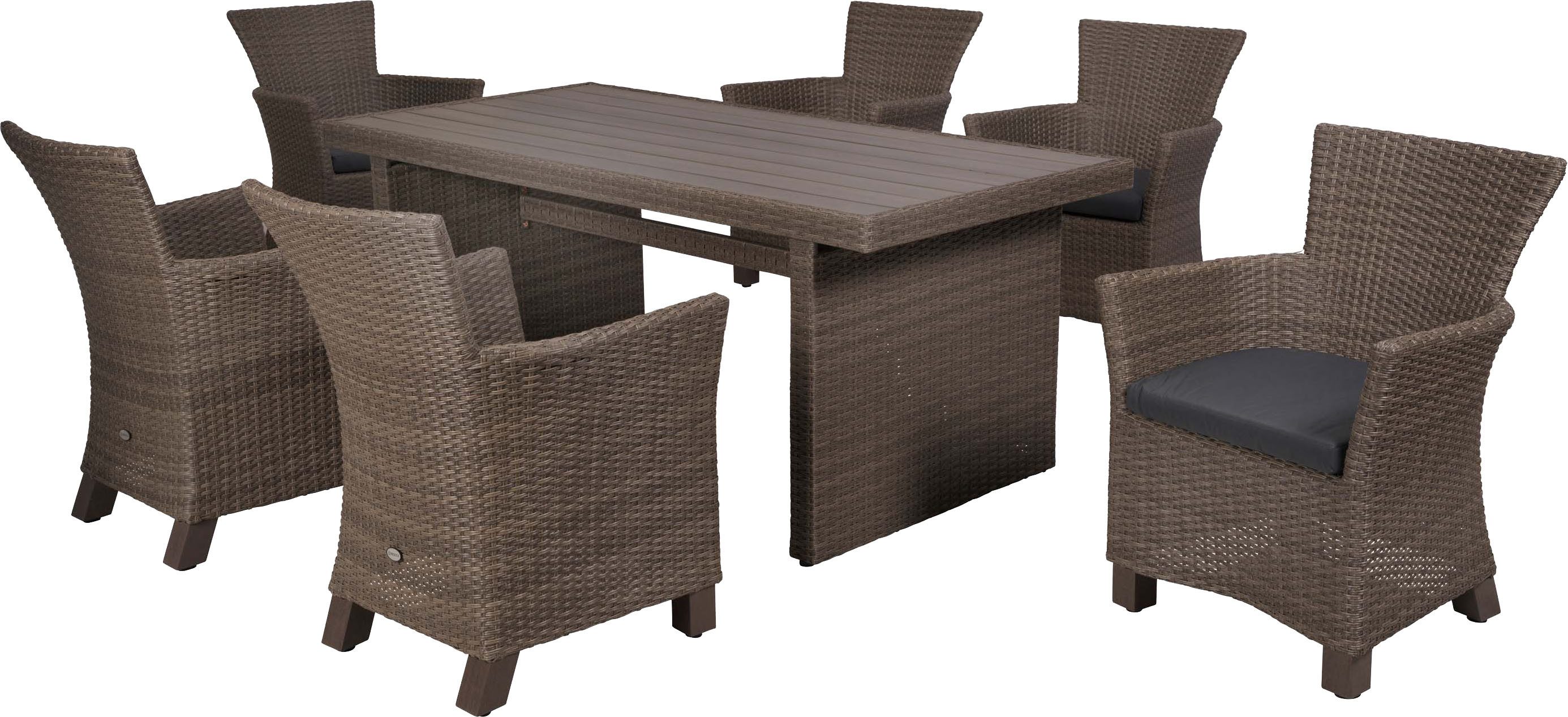 MERXX Garten-Essgruppe Toskana, (Set, 7-tlg), inkl. 6 Sessel, 6 Auflagen, 1 Tisch