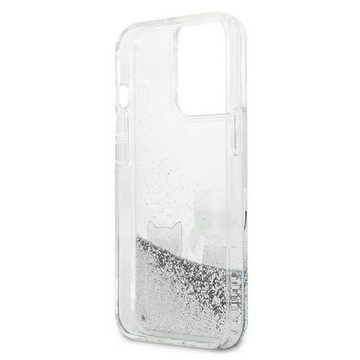 KARL LAGERFELD Handyhülle Case iPhone 13 Pro Katze Cover Glitzer silber 6,1 Zoll, Kantenschutz