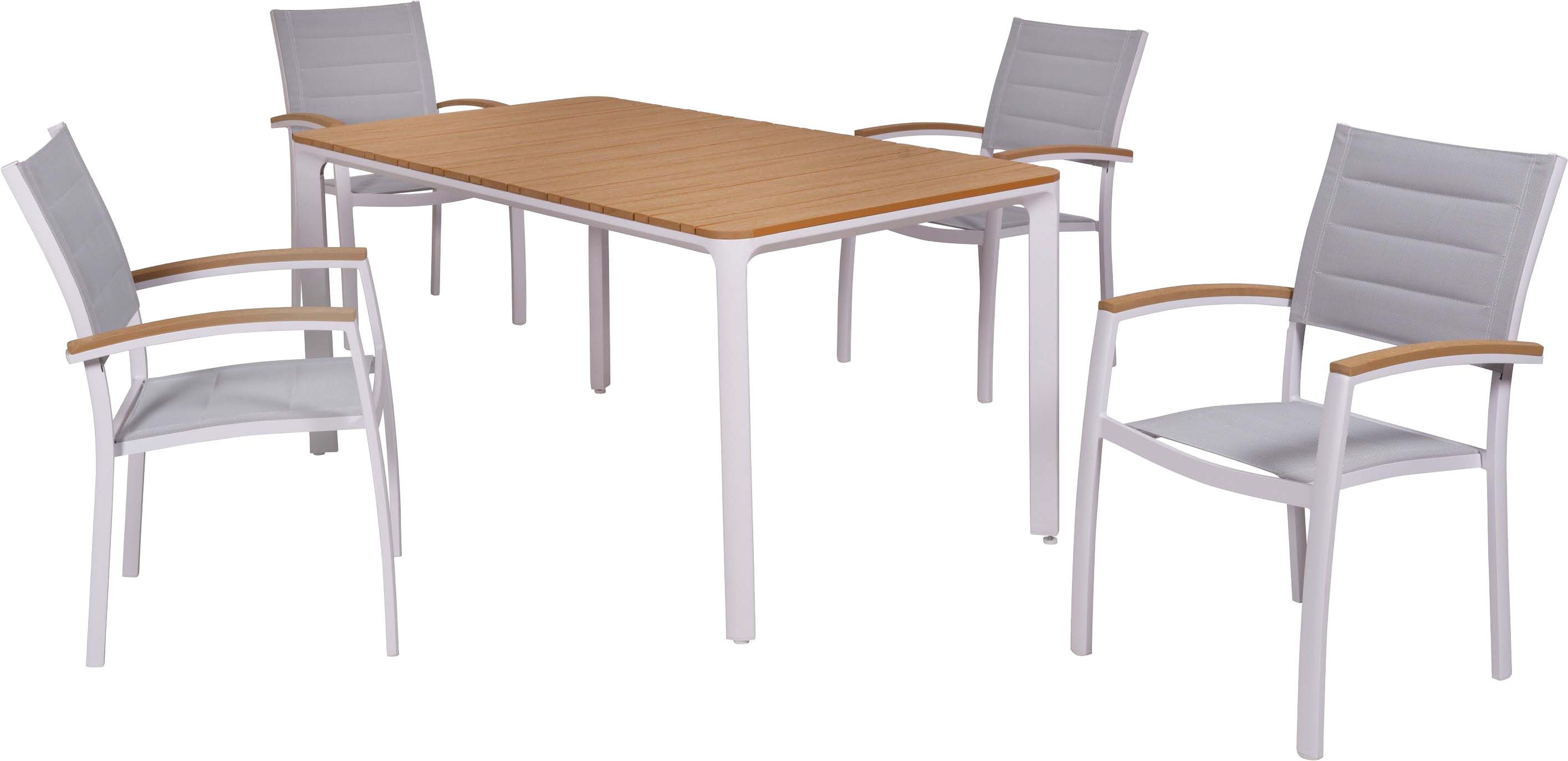 MERXX Garten-Essgruppe Pisa, (Set, 5-tlg), inkl. 4 Stapelsessel, 1 Tisch