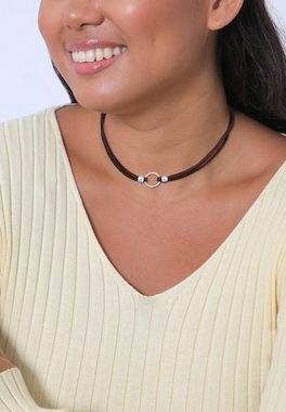 Elli Choker Halsband Braun Choker mit Kreis 925 Silber