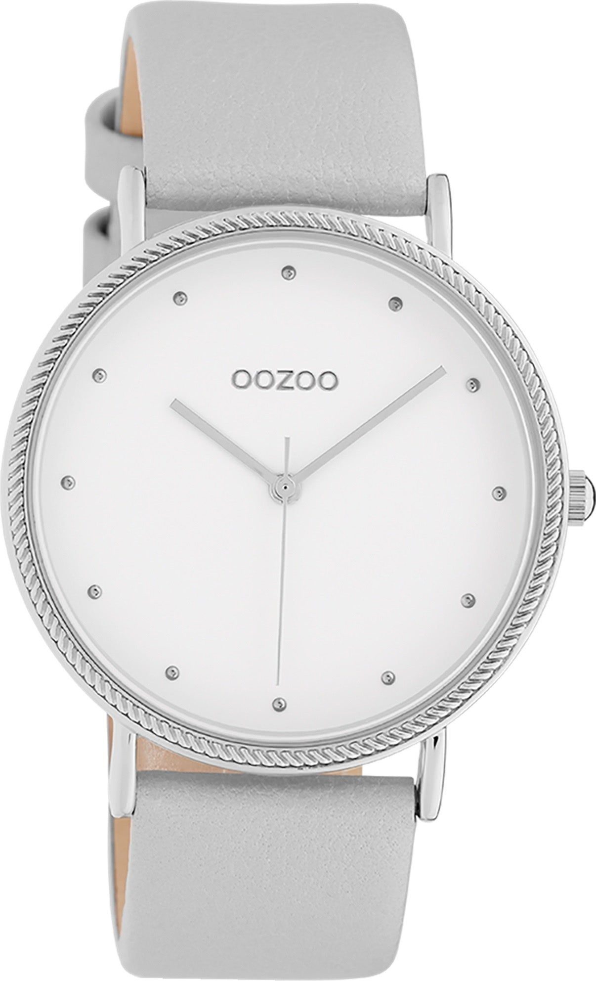 OOZOO Quarzuhr Oozoo Damen Armbanduhr silbergrau Analog, Damenuhr rund, groß (ca. 40mm), Lederarmband silber, grau, Elegant