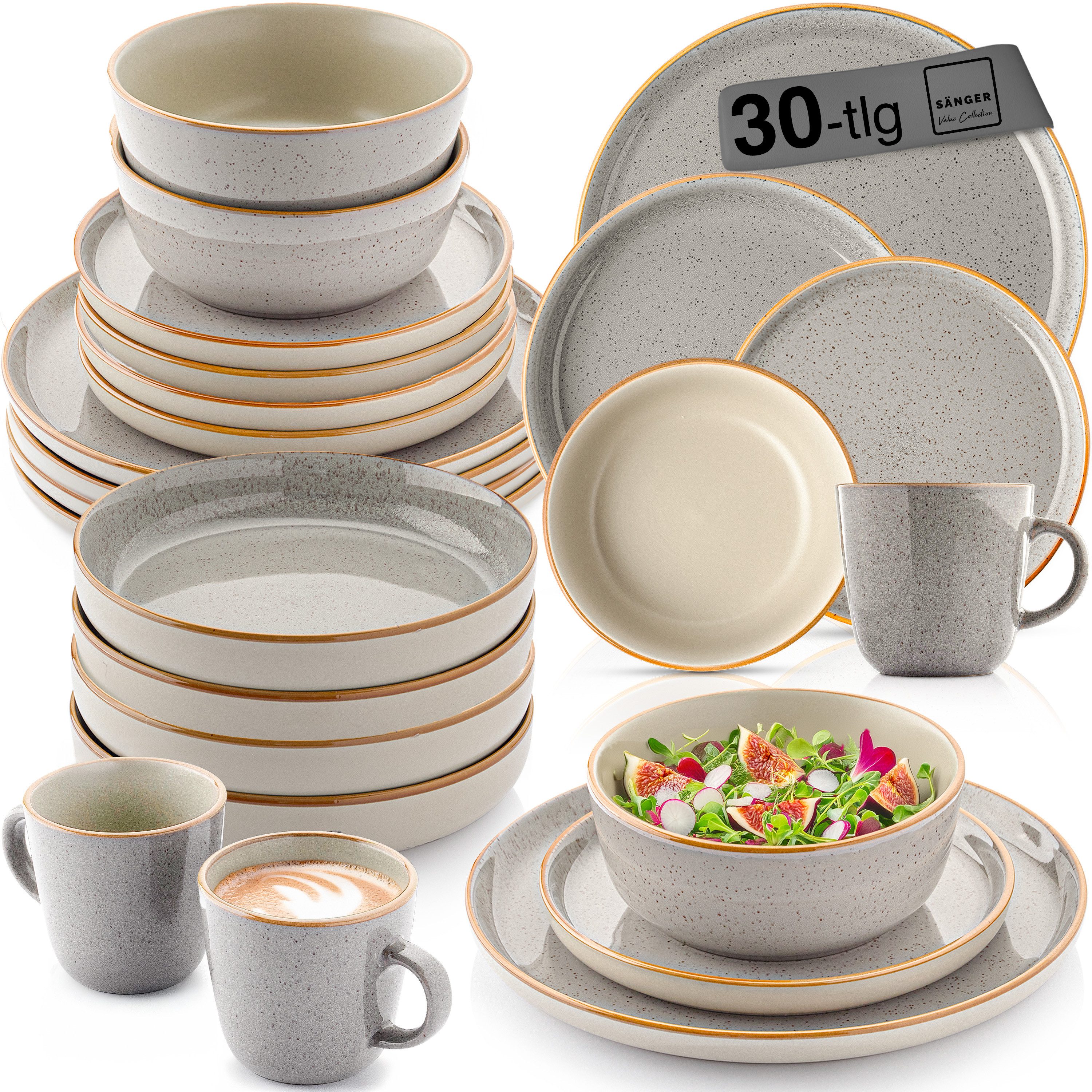 SÄNGER Tafelservice Rio Geschirrset (30-tlg), 6 Personen, Steingut, Handmade, Perlgrau, Erweiterbar, VALUE COLLECTION