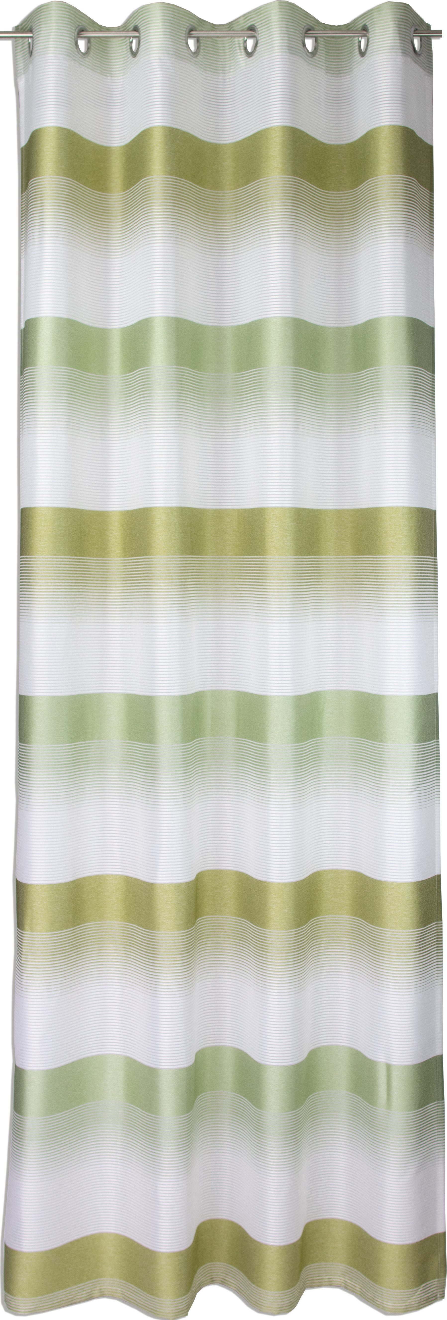 Clever-Kauf-24 Gardine Ösenschal Querstreifen, weiß grün, BxH 140x245cm, 2421-06, Ösen, halbtransparent