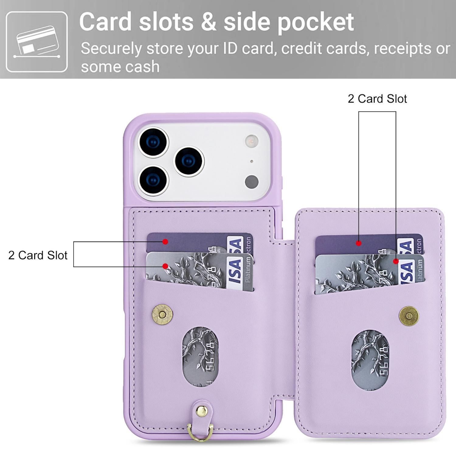 Wigento Handyhülle Für Apple iPhone 17 Pro Max Crossbody Kunstleder Blumen Hülle Lila, Mit Kartenfächern, Gurt, Kickstand-Funktion