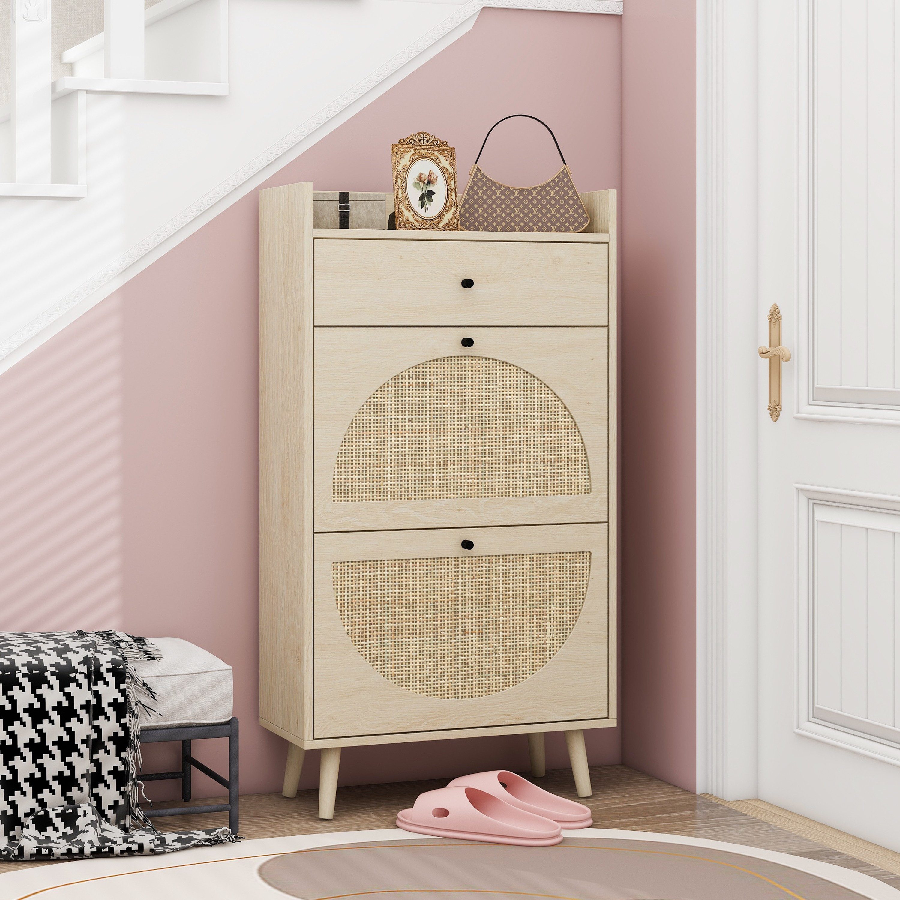 BlingBin Schuhschrank Rattan Schuhkommode mit 2 günstig online kaufen