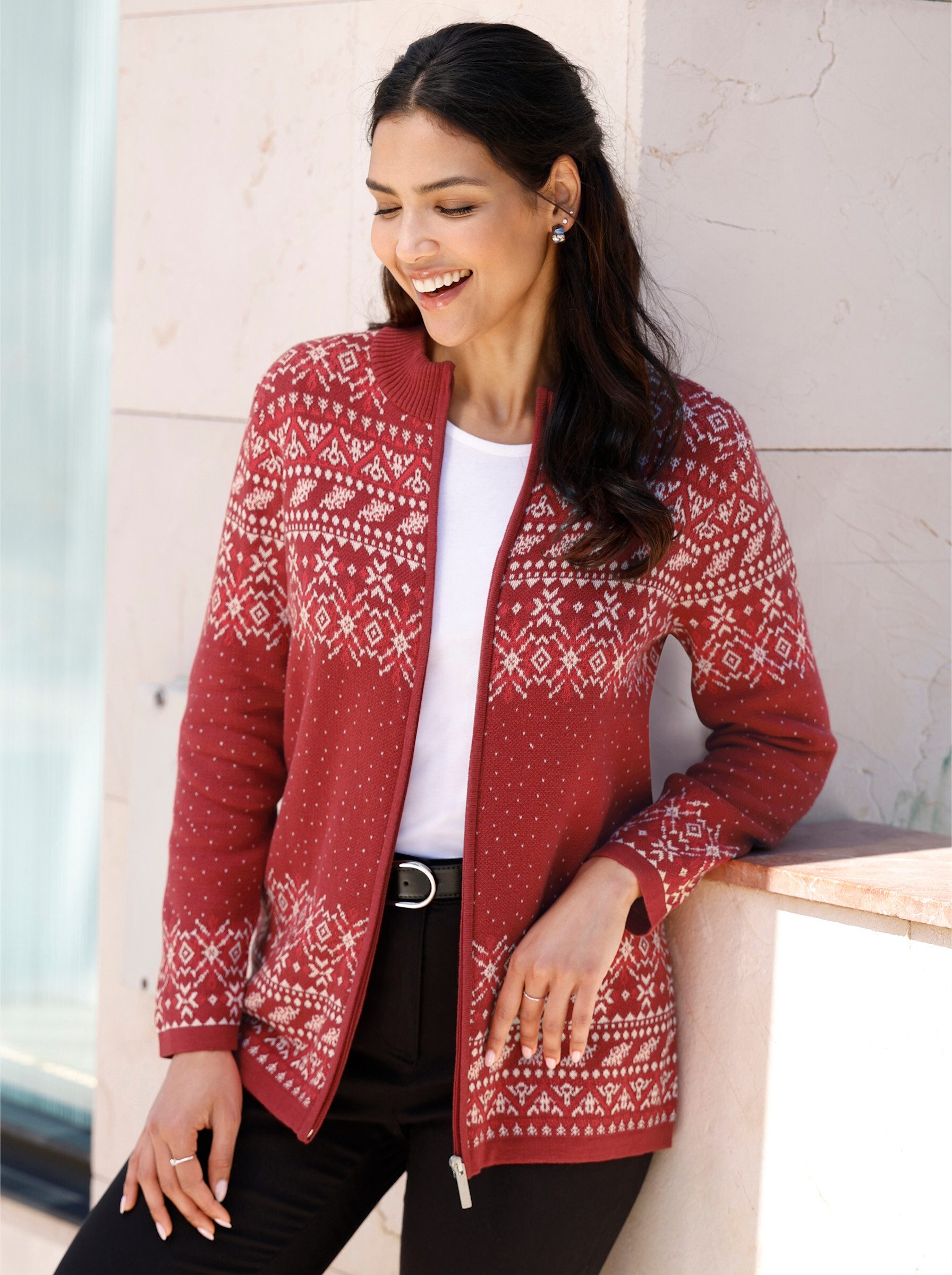 Sieh an! Strickjacke Jacquard-Strickjacke Langarm Jacquard – Bild 3 von 3