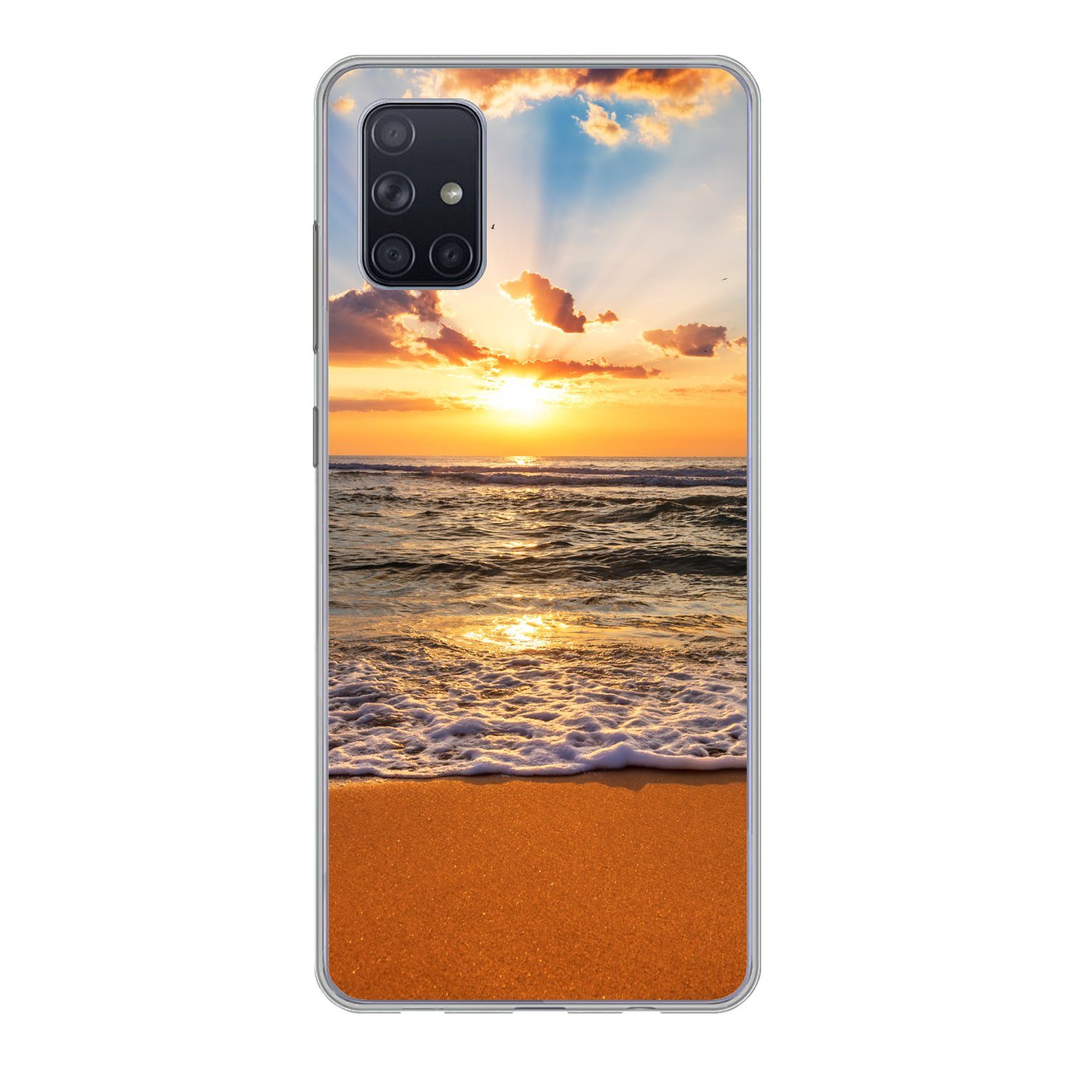 MuchoWow Handyhülle für Samsung Galaxy A71 Strand - Sonnenuntergang - Meer - Wolken - Hori, Phone Case, Silikon, Schutzhülle Dünn