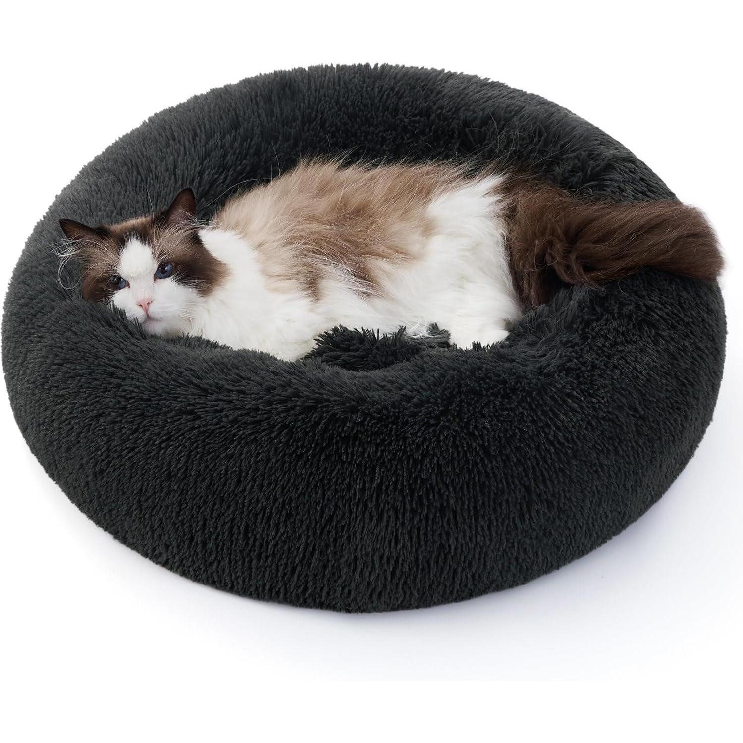 LuxusKollektion Katzenliege Hundebett kleine Hunde Katzenbett waschbar Ø 50 cm Kissen dunkelgrau