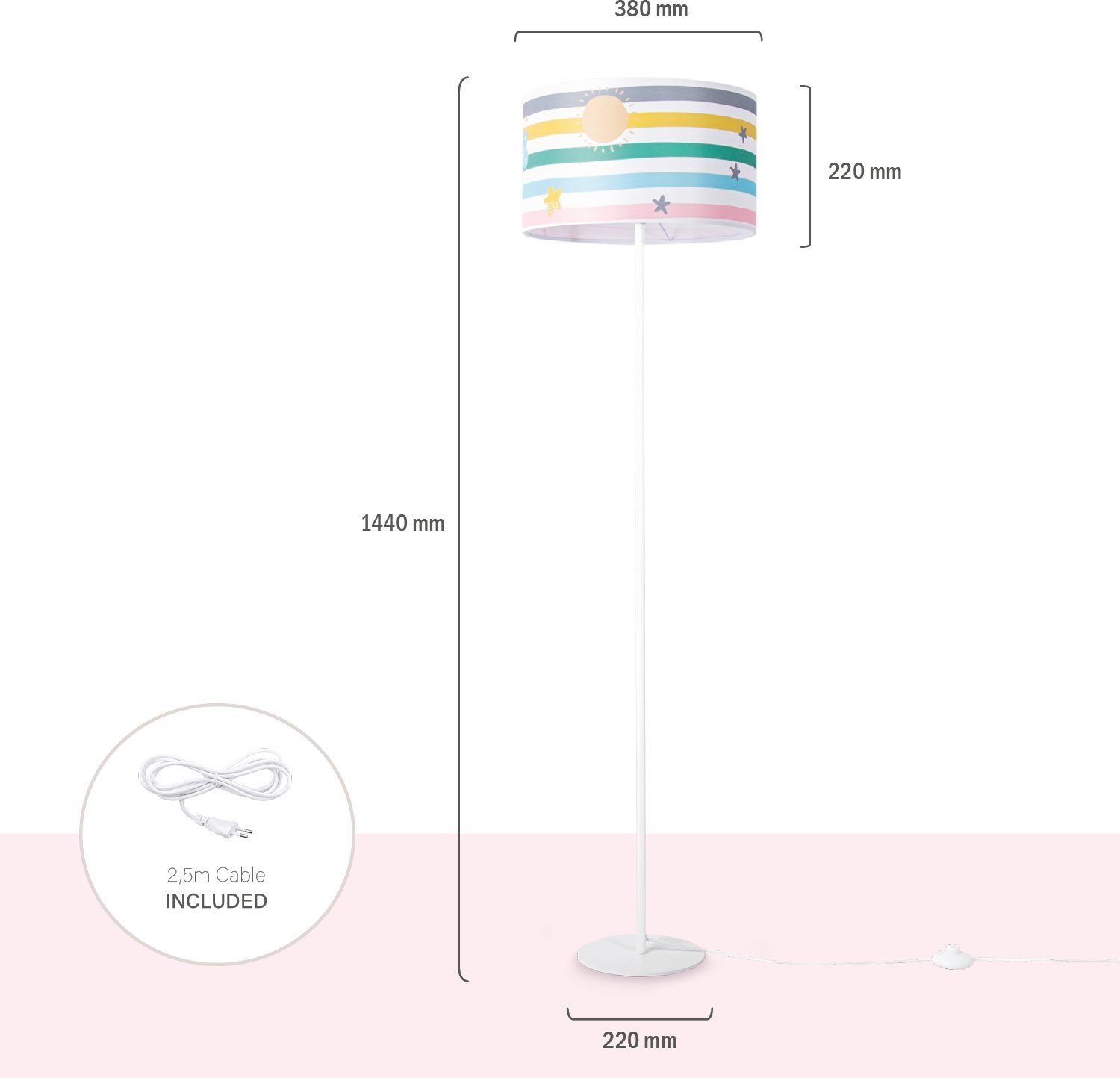 Hell Stehlampe Streifen E27 Kinderzimmer Paco 462, Pastell Home Tweet ohne Bunt Kinderlampe Regenbogen Leuchtmittel,