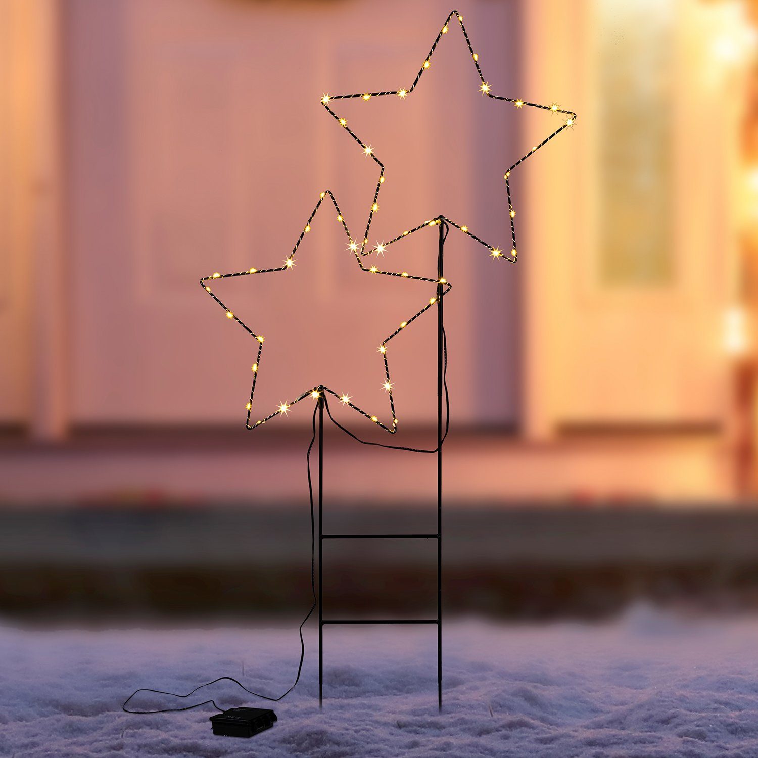 Mojawo Lichtervorhang LED-Gartenstecker "Sterne" Weihnachtsbeleuchtung  Batterie Außenbeleuchtung Timer