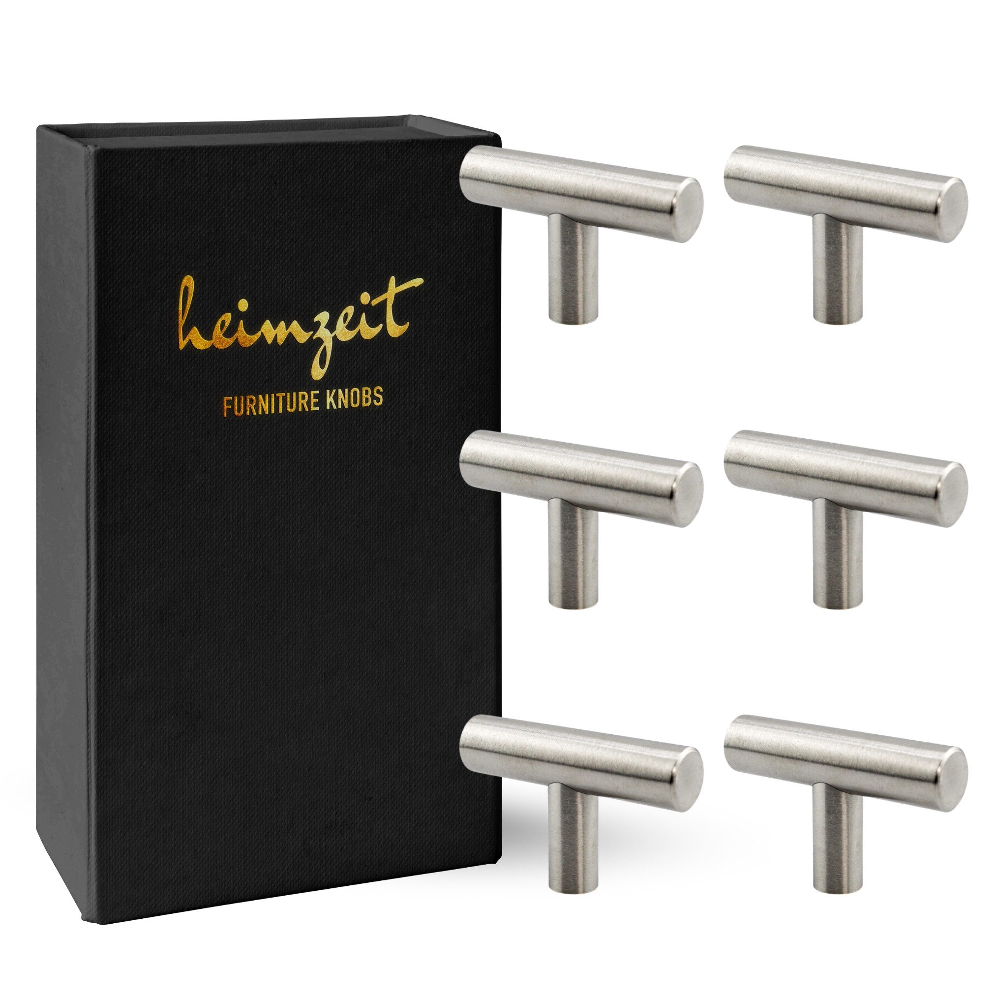 heimzeit Möbelgriff Möbelknopf Schrankknopf Edelstahl (Set, 6-St), für Schubladen, Türen und Kommoden, inkl. Schraube