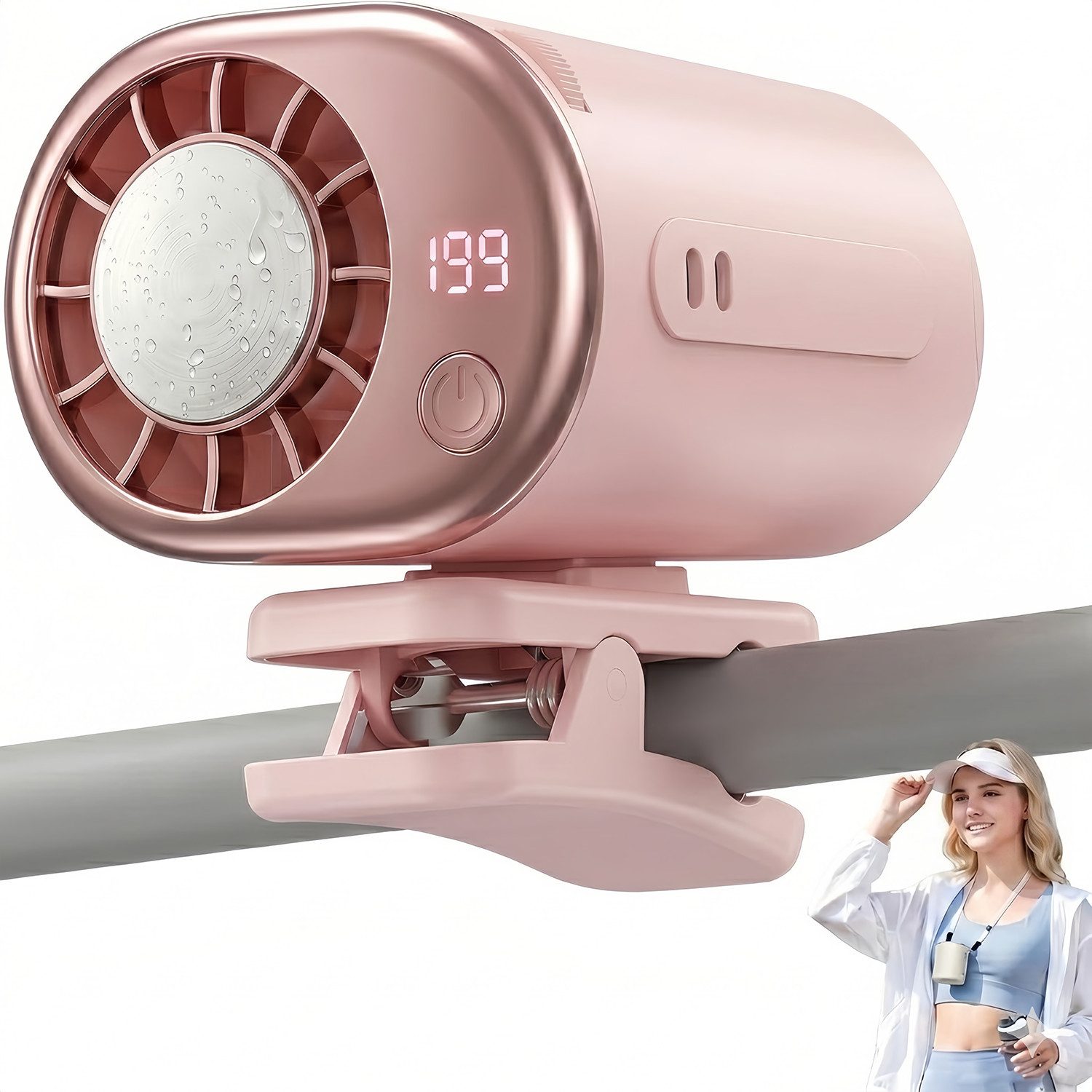 MOPUEA Handventilator Tragbarer Ventilatoren mit Akku, LED-Display & 199 Stufen, 199 Stufen, 360° drehbar, Akku, LED-Display, leise