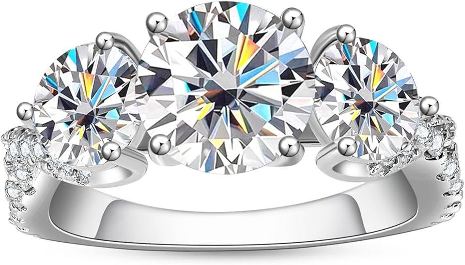 Jumpeak Diamantring Dreifach-Stein-Ring, Diamant-Ring mit Reihenbesatz, 2 Karat, D, VS1, 585erGoldGeschenk zum Jahrestag,Weihnachtsgeschenk,Geburtstagsgeschenk