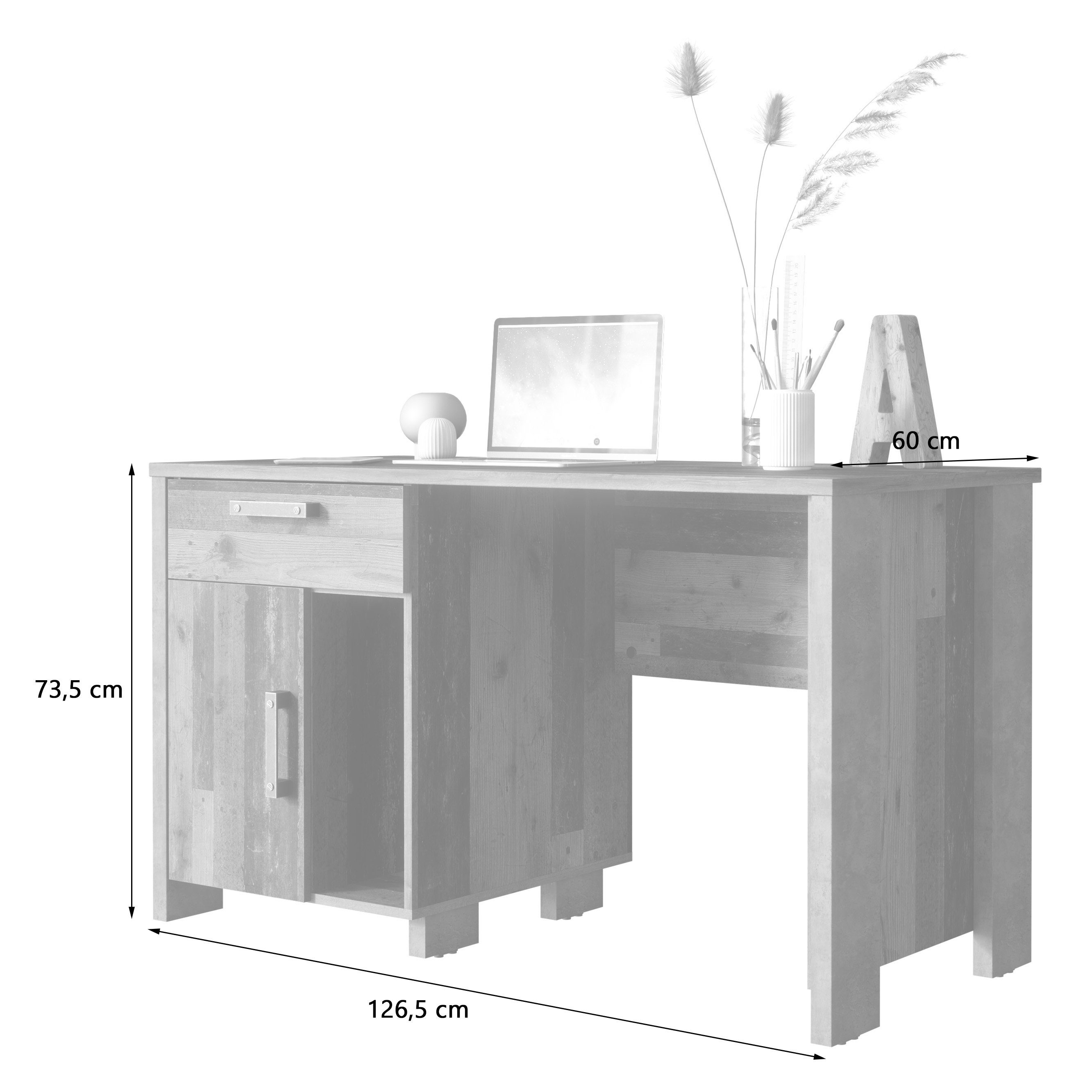 Newroom Schreibtisch Old Wood 127 cm, Computertisch Old Wood Beton Optik Vintage Industrial PC Tisch
