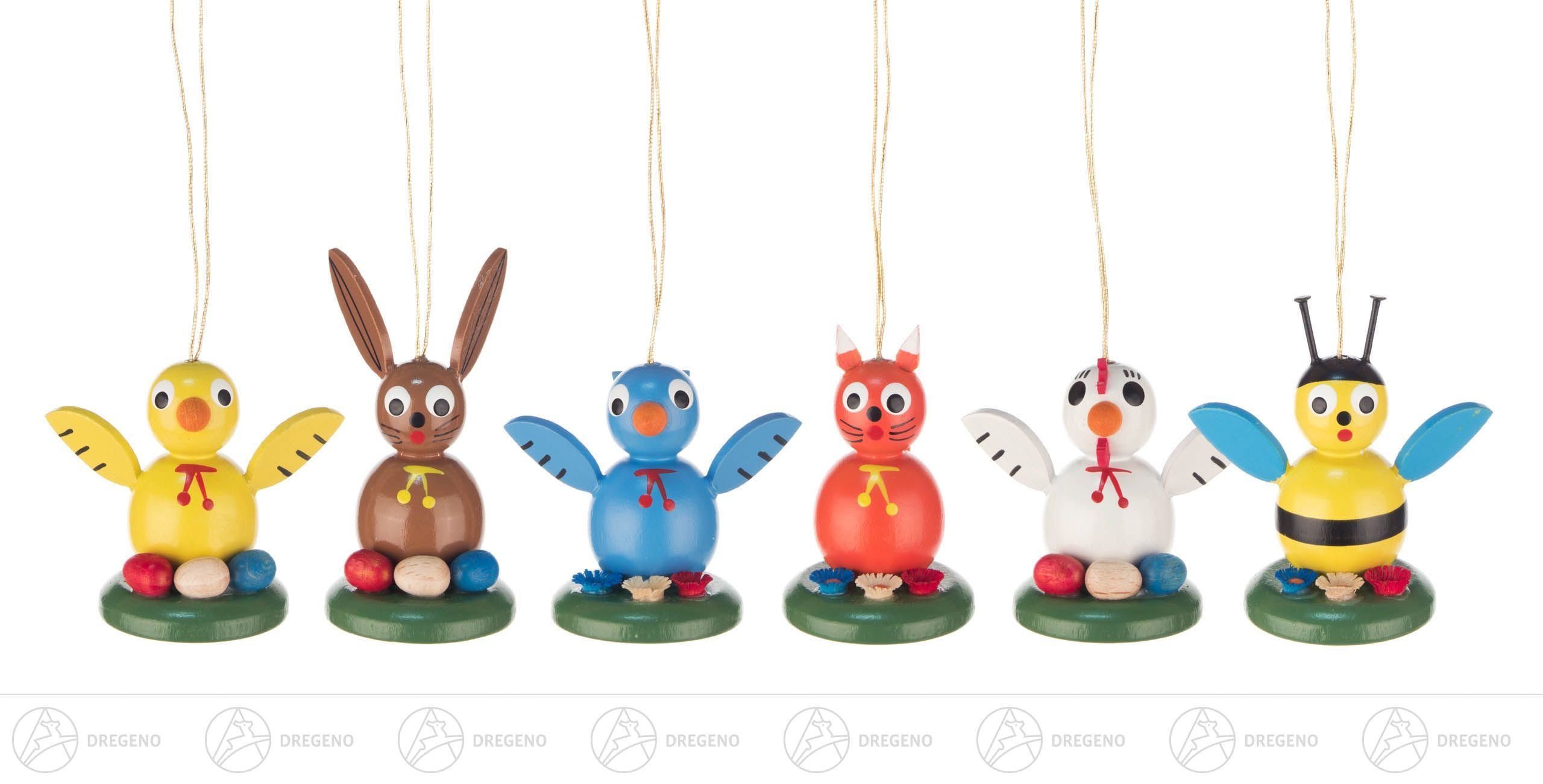 Dregeno Erzgebirge Osterei Ostern & Frühjahr Behang Tiere auf Sockel (6) Höhe ca 5,5 cm NEU