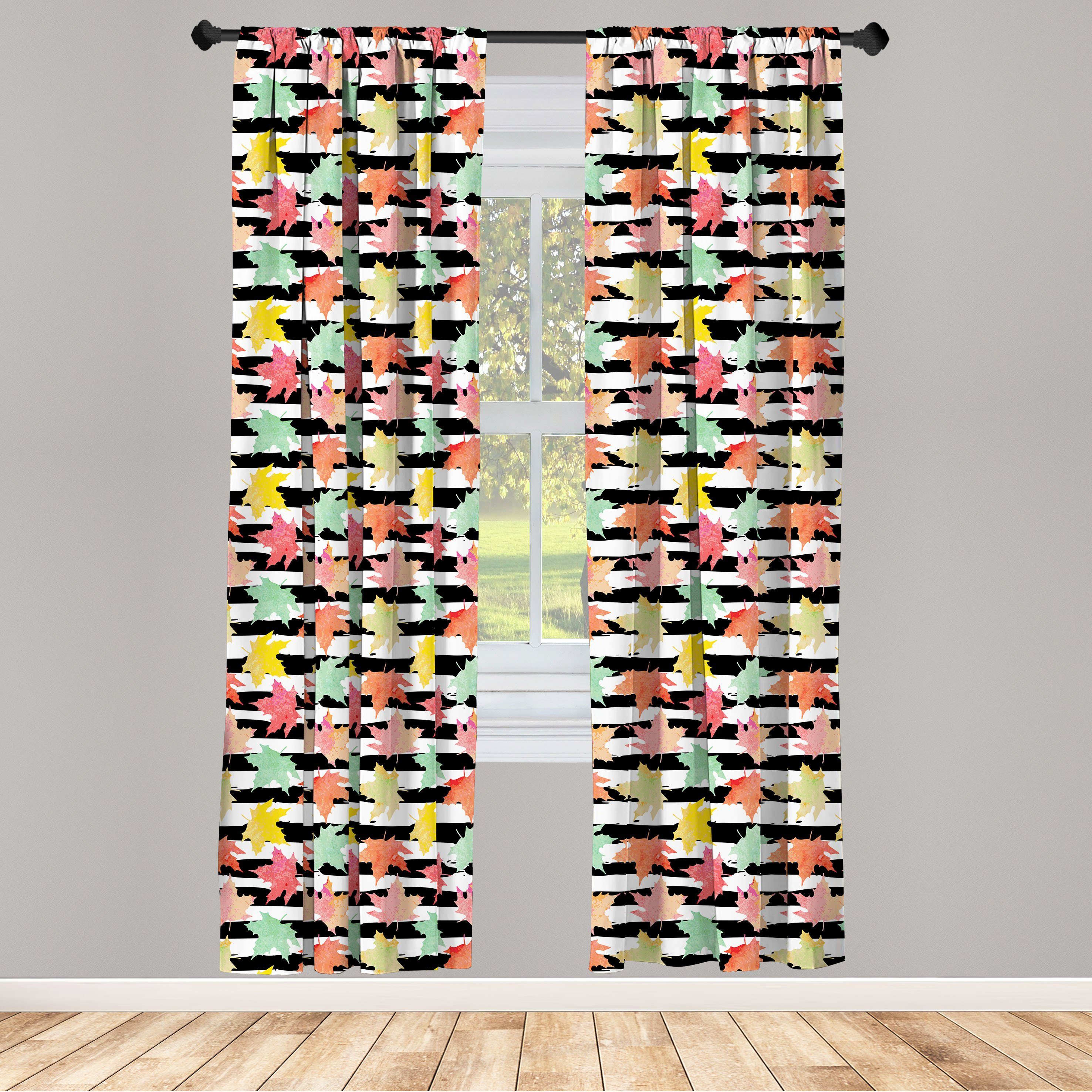 Gardine Vorhang für Wohnzimmer Schlafzimmer Dekor, Abakuhaus, Microfaser, Herbst Multicolor Maple Stripes