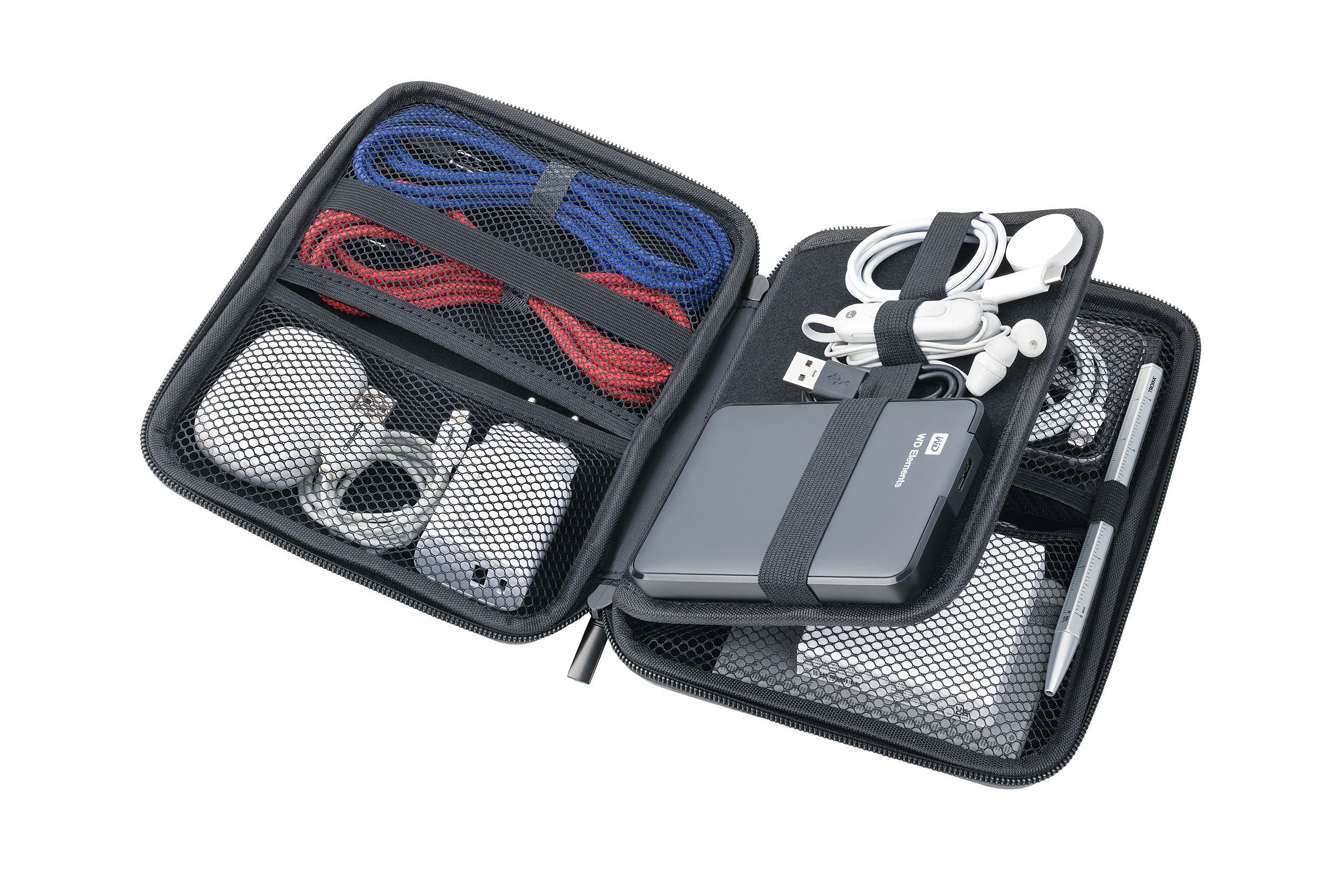 TROIKA Organizer TRAVEL CASE Etui Hardcase – Kabeltasche & Zubehörtasche mit Fächern (1 St., in verschiednen Farben), Elastikband‑Schlaufen für Elektronik & Rei – Bild 2 von 3