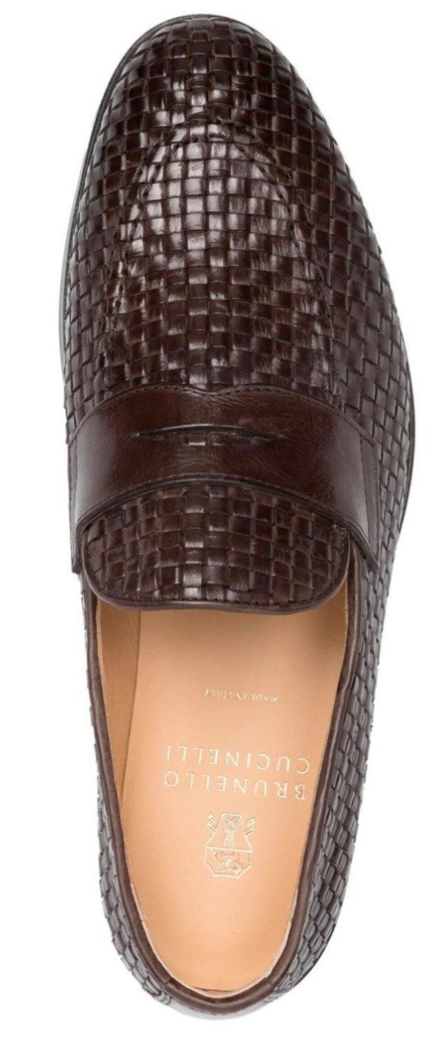 BRUNELLO CUCINELLI Mokassin Penny Loafers Leder 43 Mokassin Handwerkskunst Eleganz aus Kalbsleder mit Intrecciato-Design
