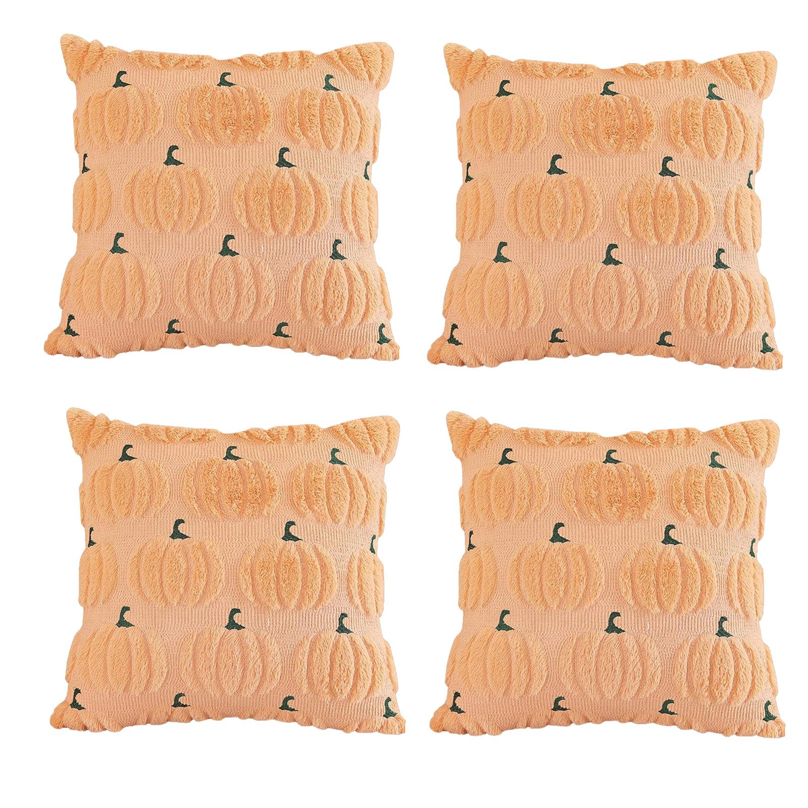 CLTYQ Kissenbezug Herbst Kürbis Kissenbezüge 45x 45 cm, (4 Stück), bestickte dekorative quadratische Kissenbezüge, Kunstfell Kissenbezüge