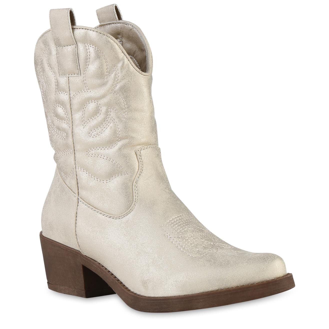 VAN HILL 840203 Cowboy Boots Damen Сапогиetten Cowboy Boots Stickereien Holzoptikabsatz