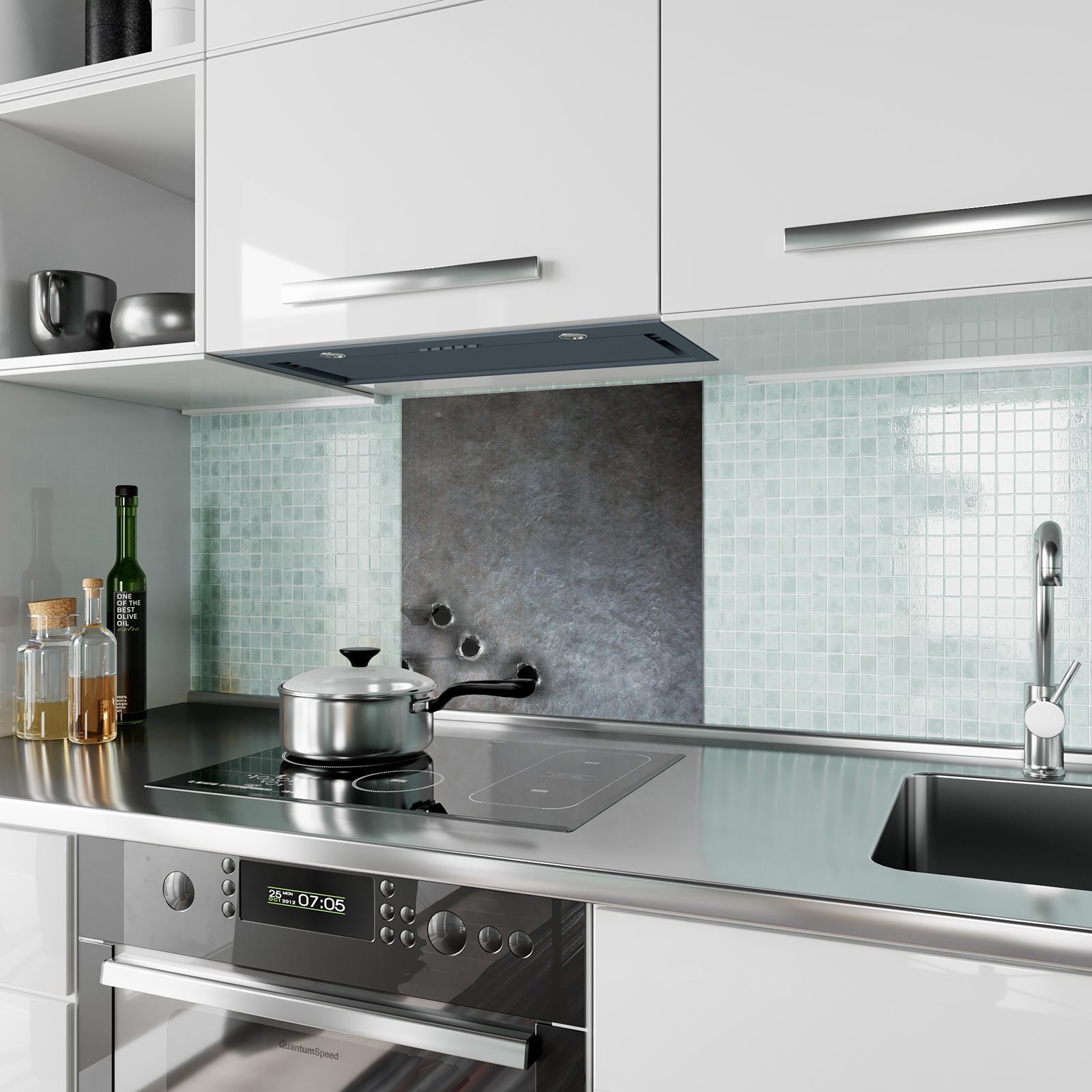 Primedeco Küchenrückwand Küchenrückwand Spritzschutz mit Motiv Rostige Glas Metallwand