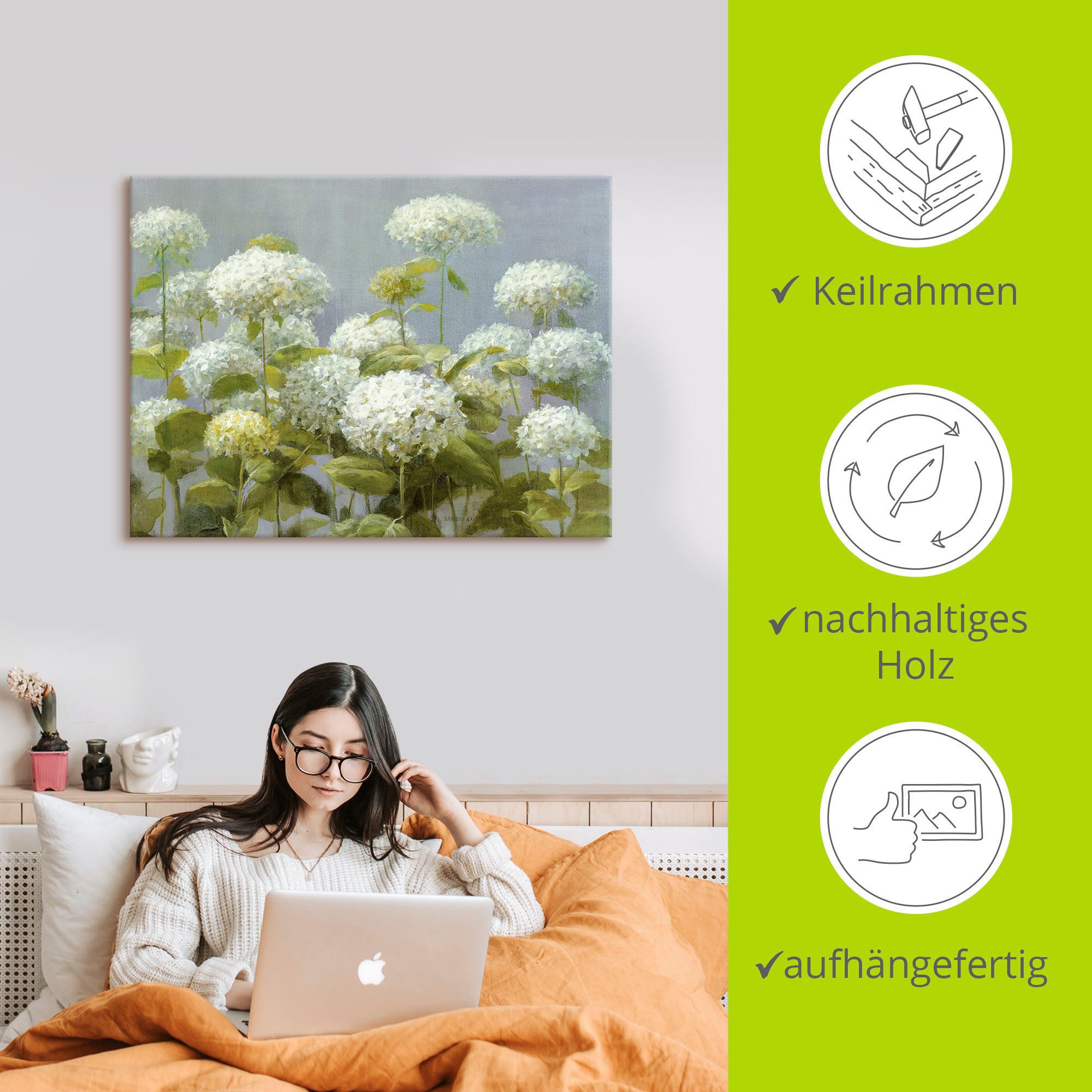 Artland Wandbild Weißer Hortensien Garten, Blumen (1 St), als Leinwandbild, Poster in verschied. Größen – Bild 5 von 5