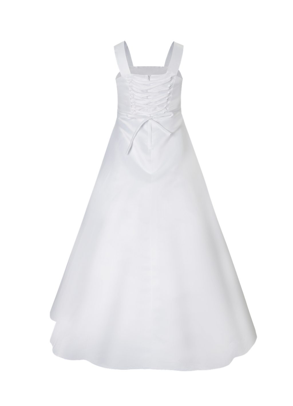 Märchenburg Satinkleid Eleganza Blanca, Kommunionkleid, Prinzessinnenkleid Satin m. Reifrock - KOMMUNIONKLEID - Tulpe 2026 - mit floralen Stickereien