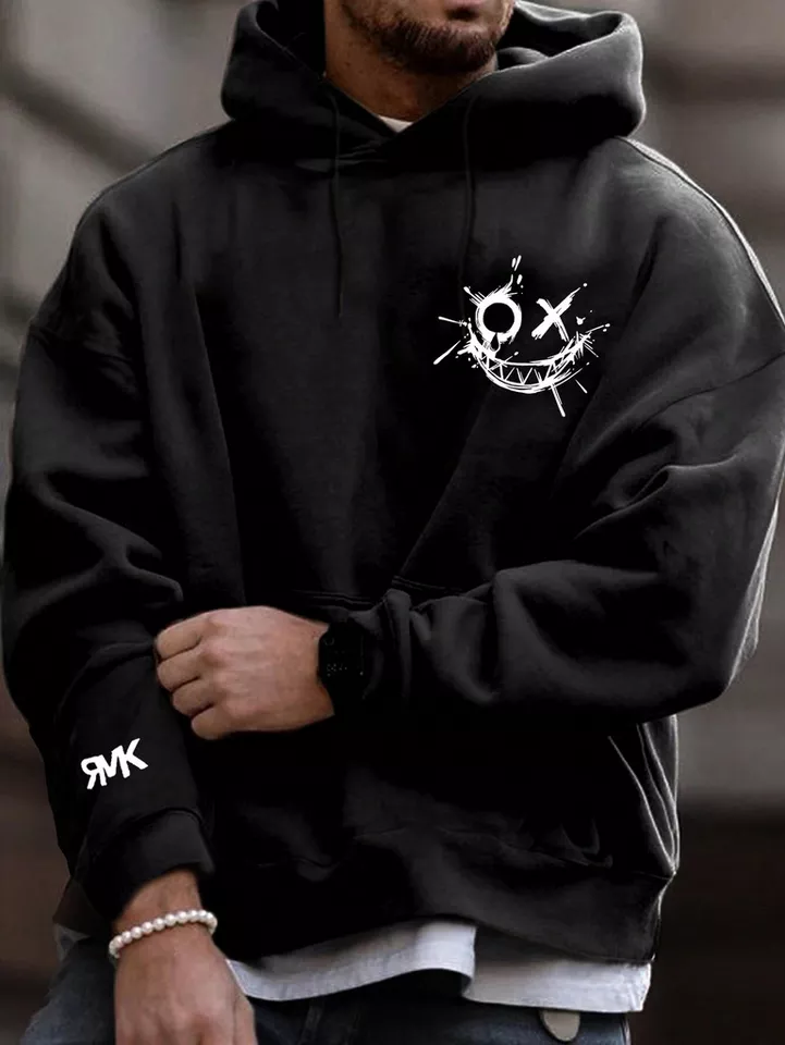 RMK Hoodie Herren Kapuzenpullover Pullover Winter Langarm Smile Smiley mit Baumwolle