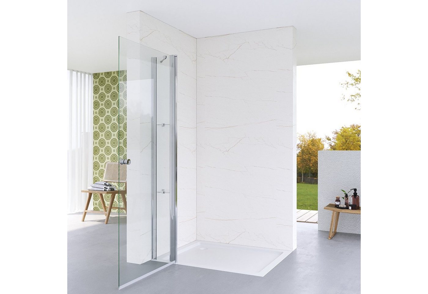 Thumbnail - AQUABATOS Duschwand Walk-In Duschwand schwenkbar Drehbare Duschabtrennung, mit Stabilisierungsstange 5 mm Sicherheitsgla...