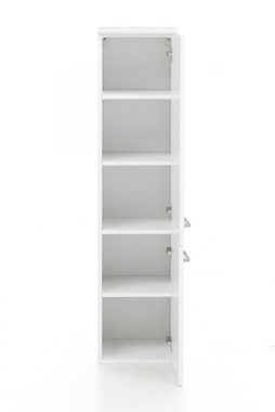 möbelando Midischrank Stockholm Moderner Midischrank, Korpus und Front aus MDF in Matt Weiß, mit 2 Türen, 3 Einlegeböden und 4 Möbelfüßen, Breite 30 cm, Höhe 130 cm, Tiefe 35 cm