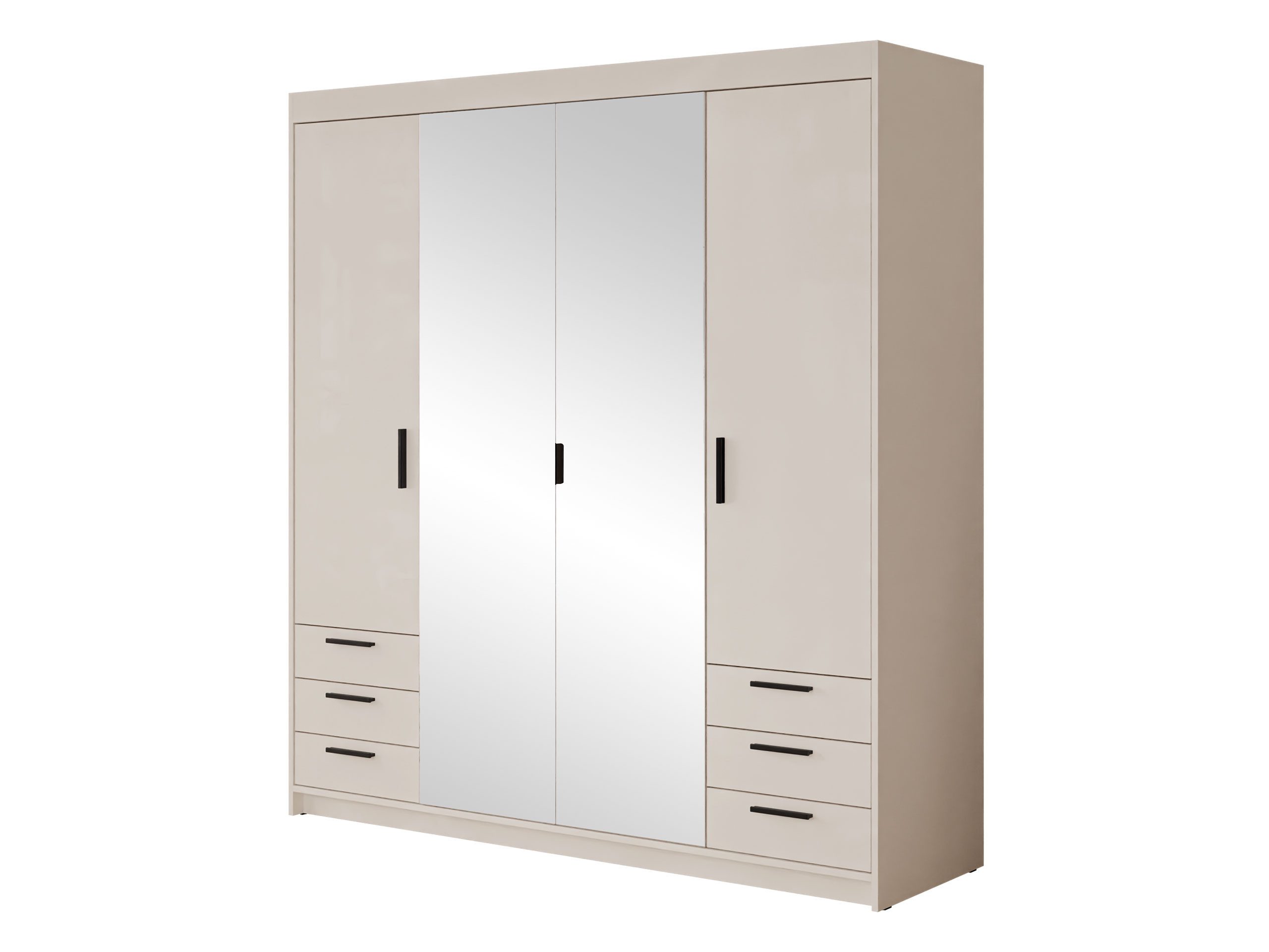 MIRJAN24 Kleiderschrank Elena 4D6S (mit vier Drehtüren und sechs Suchbladen) Frontspiegel, Kleiderstange