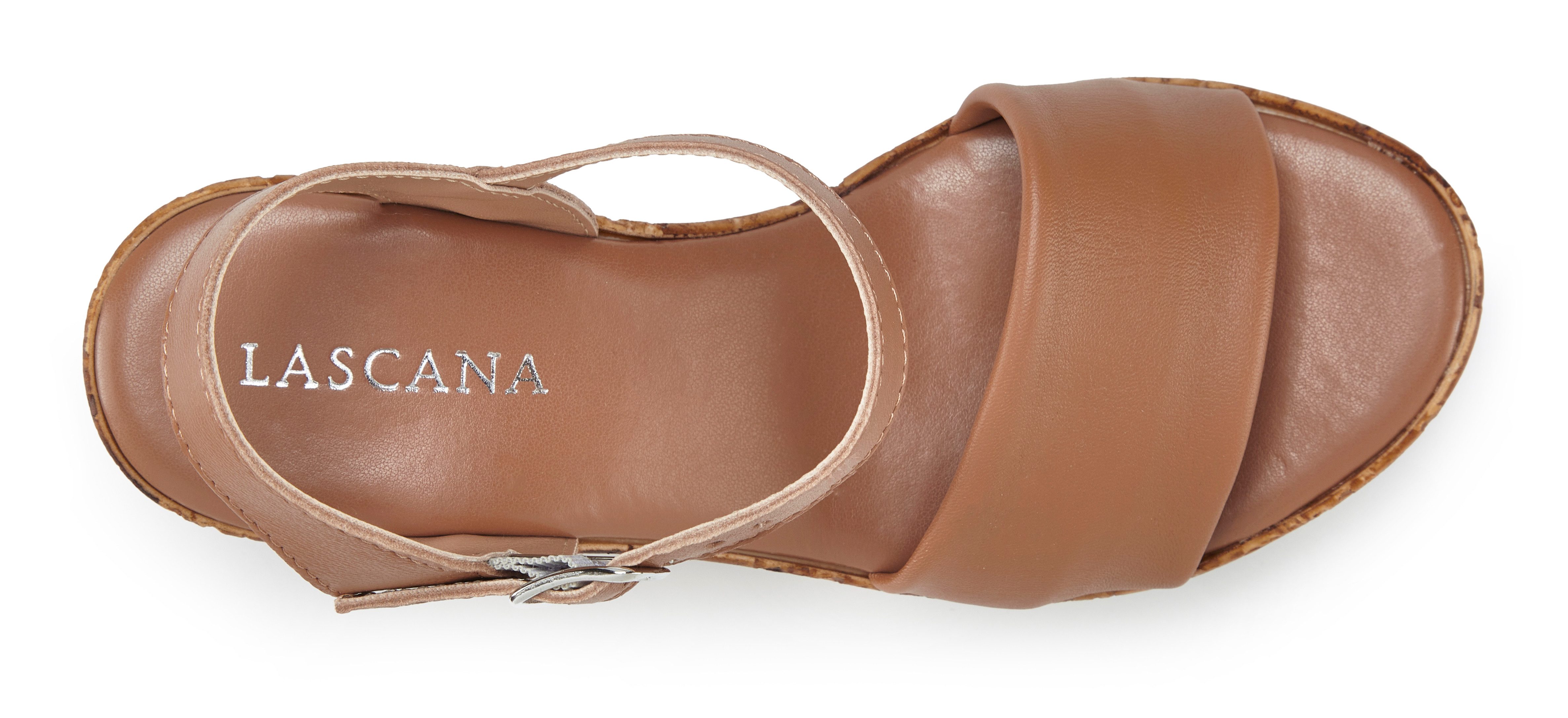 LASCANA Sommerschuh, offener Schuh, Sandale, Keilsandalette, Sandalette NEU aus Leder mit Keilabsatz in Kork-Optik
