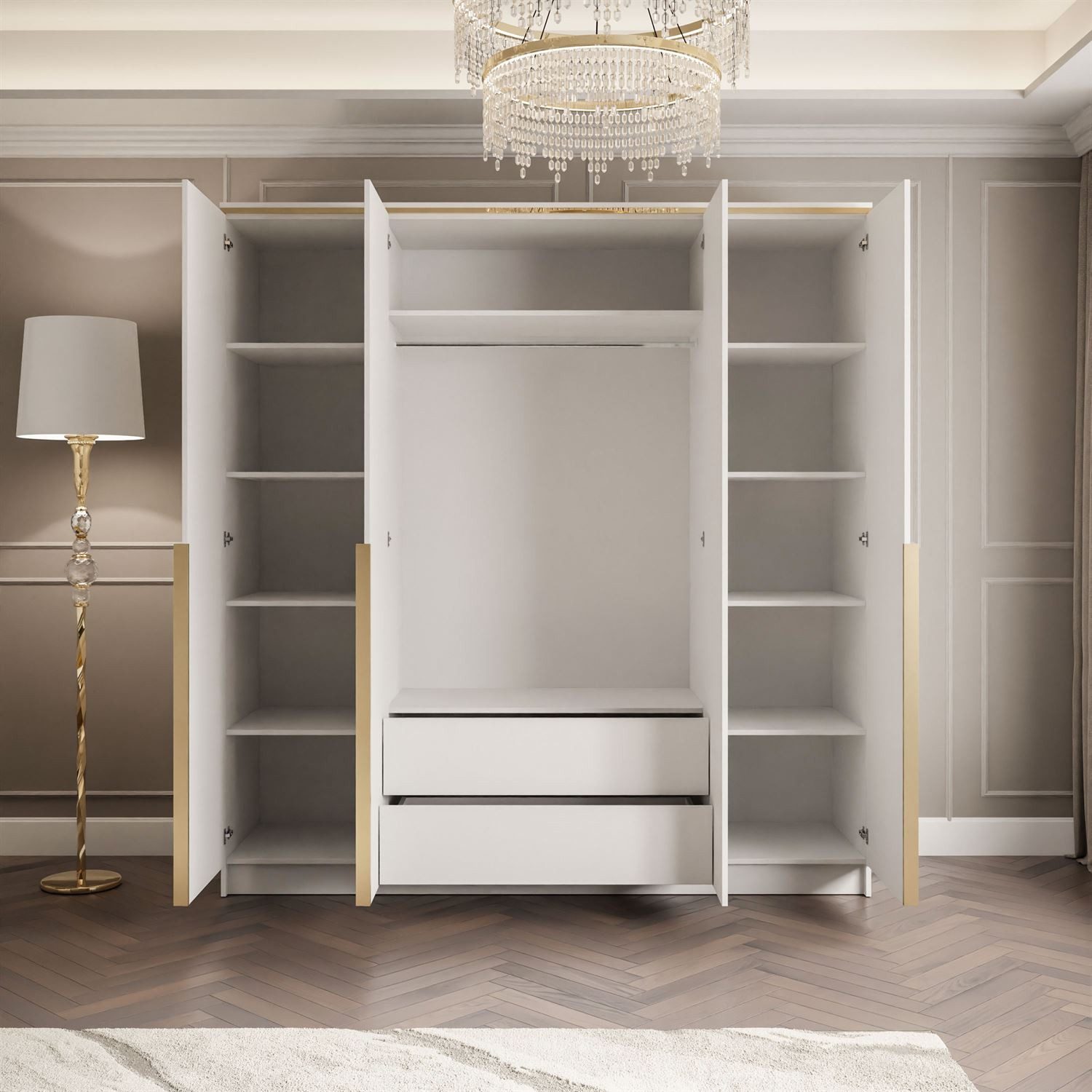 Lookway Kleiderschrank AURORA 4D in Weiß hochglanz