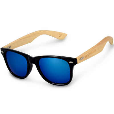 Navaris Sonnenbrille UV400 Unisex Brille mit Bambus Bügeln - Holzbrille mit Etui (1-St)