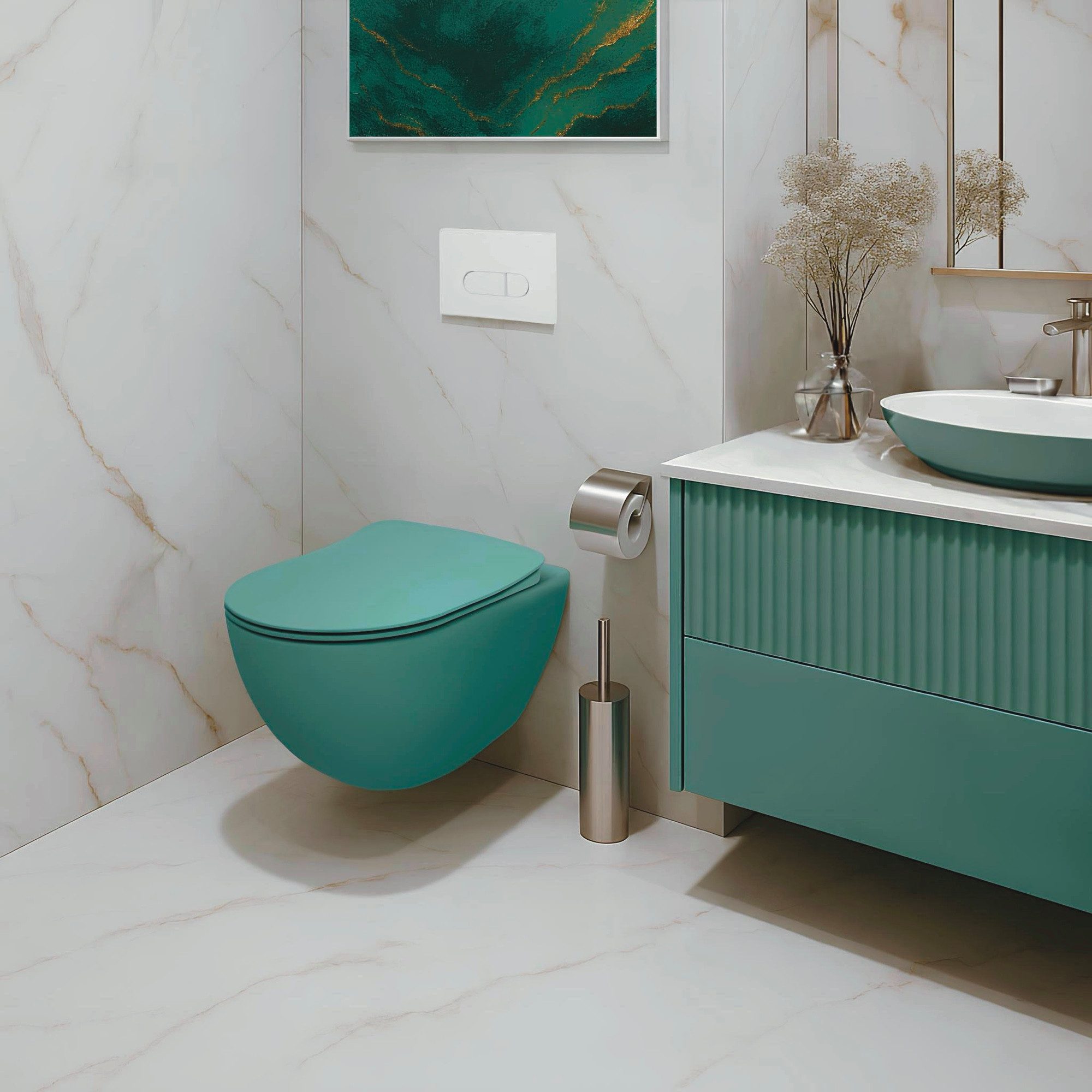 Creavit Tiefspül-WC RIMOFF mit & ohne Bidet‑Funktion – Hänge‑WC aus Sanitärkeramik, Wandmontage, Abgang Spülrandlos, wassersparend, Toilette in verschiedene Farben, antibakteriell, Softclose‑Sitz