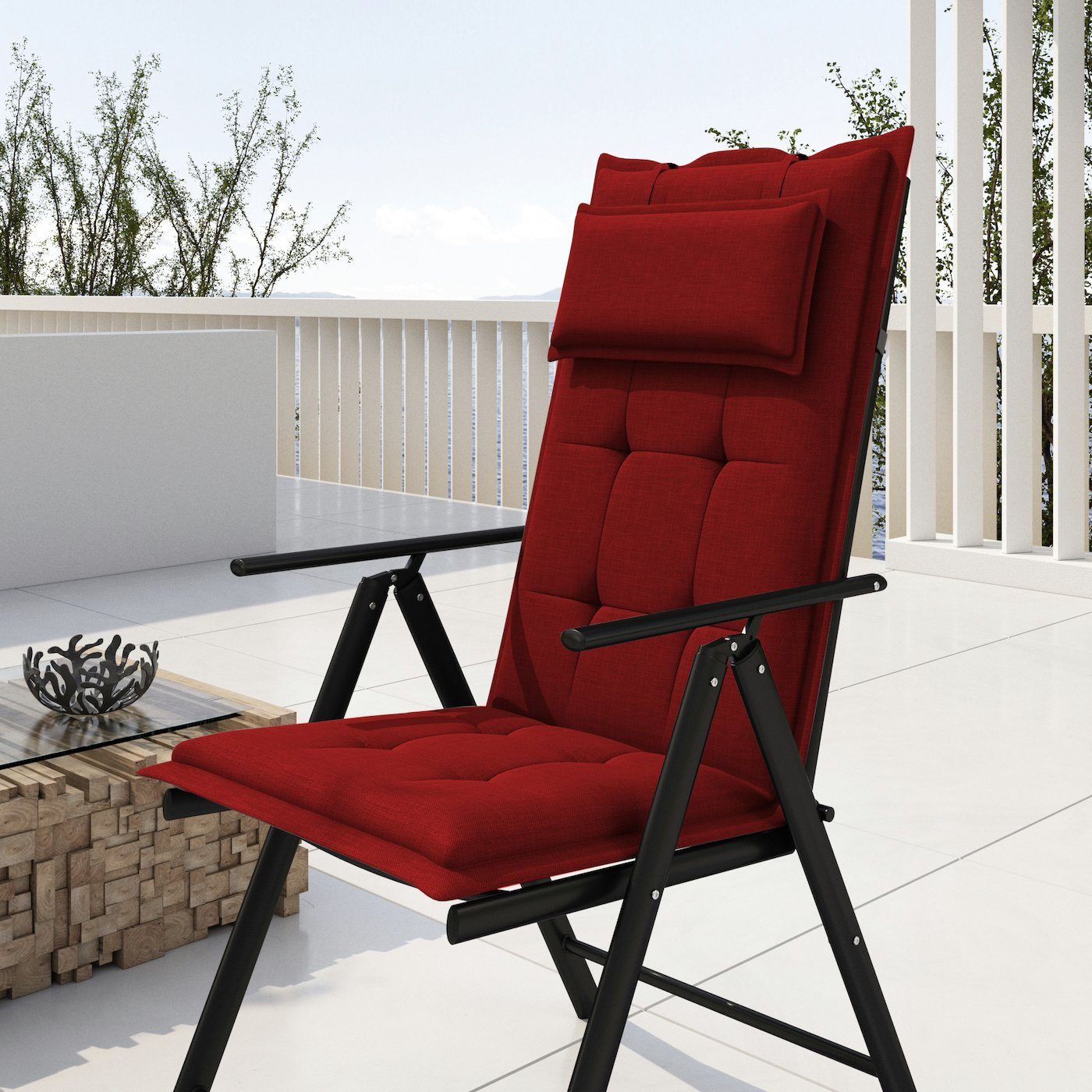 sunnypillow Hochlehnerauflage Gartenstuhlauflagen mit abnehmbarem Kopfpolst günstig online kaufen