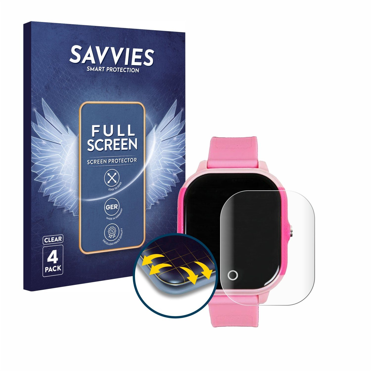 Savvies Full-Cover Schutzfolie für SaveFamily Junior, Displayschutzfolie, 4 Stück, 3D Curved klar