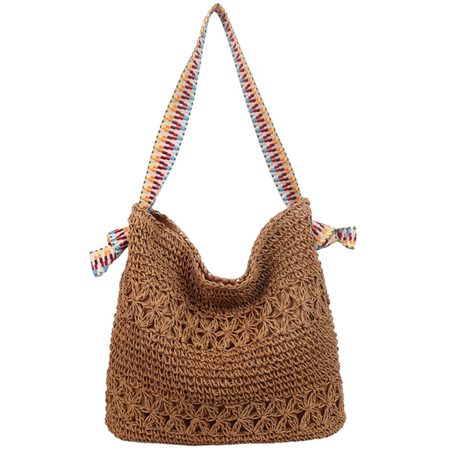 Mutig Strandtasche Sommer Strandtasche Damen Boho Häkeltasche Strand Mesh Tragetasche (Strohtasche Beach Handtasche Leicht Umhängetasche Vintage Sommertasche, Reisetaschen Tasche, faltbar Hobo Taschen, Einkaufstasche Lässige), für Reisen Einkaufen, Urlaub, Pendeln Strand Pool Fitnessstudio