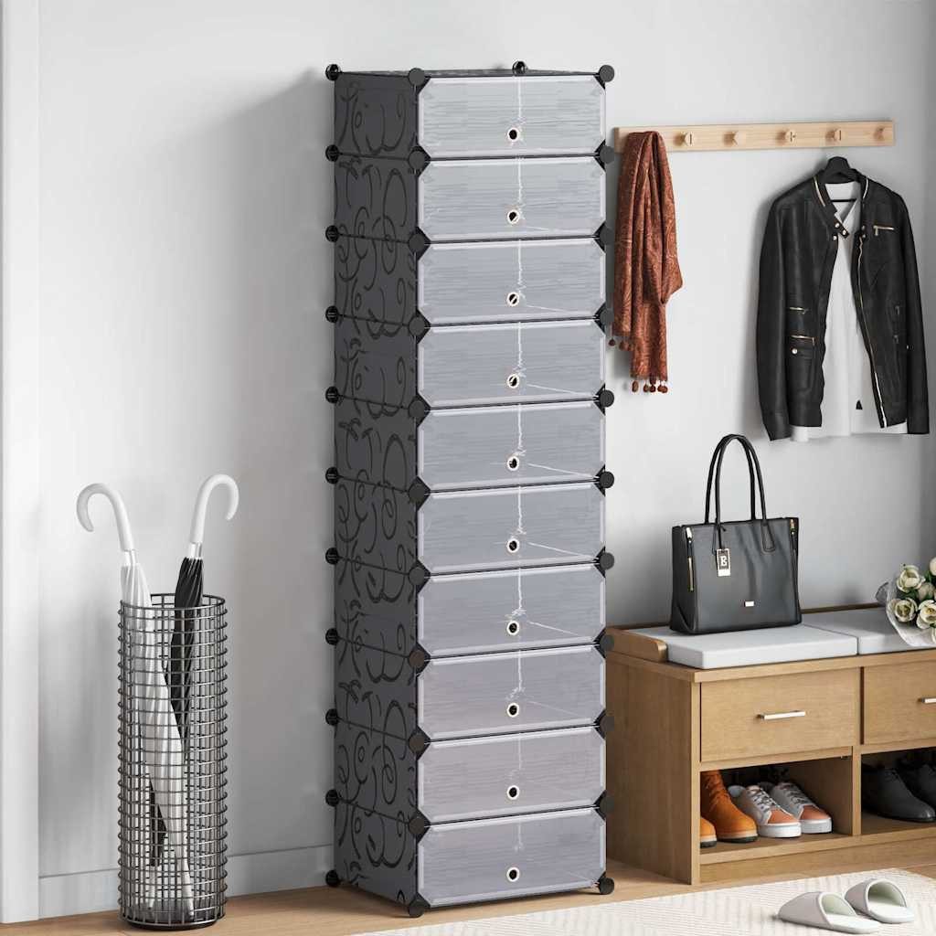 furnicato Schuhregal Schuh-Organizer Zusammenklappbar mit 10 Fächern Schwarz, 1-tlg.