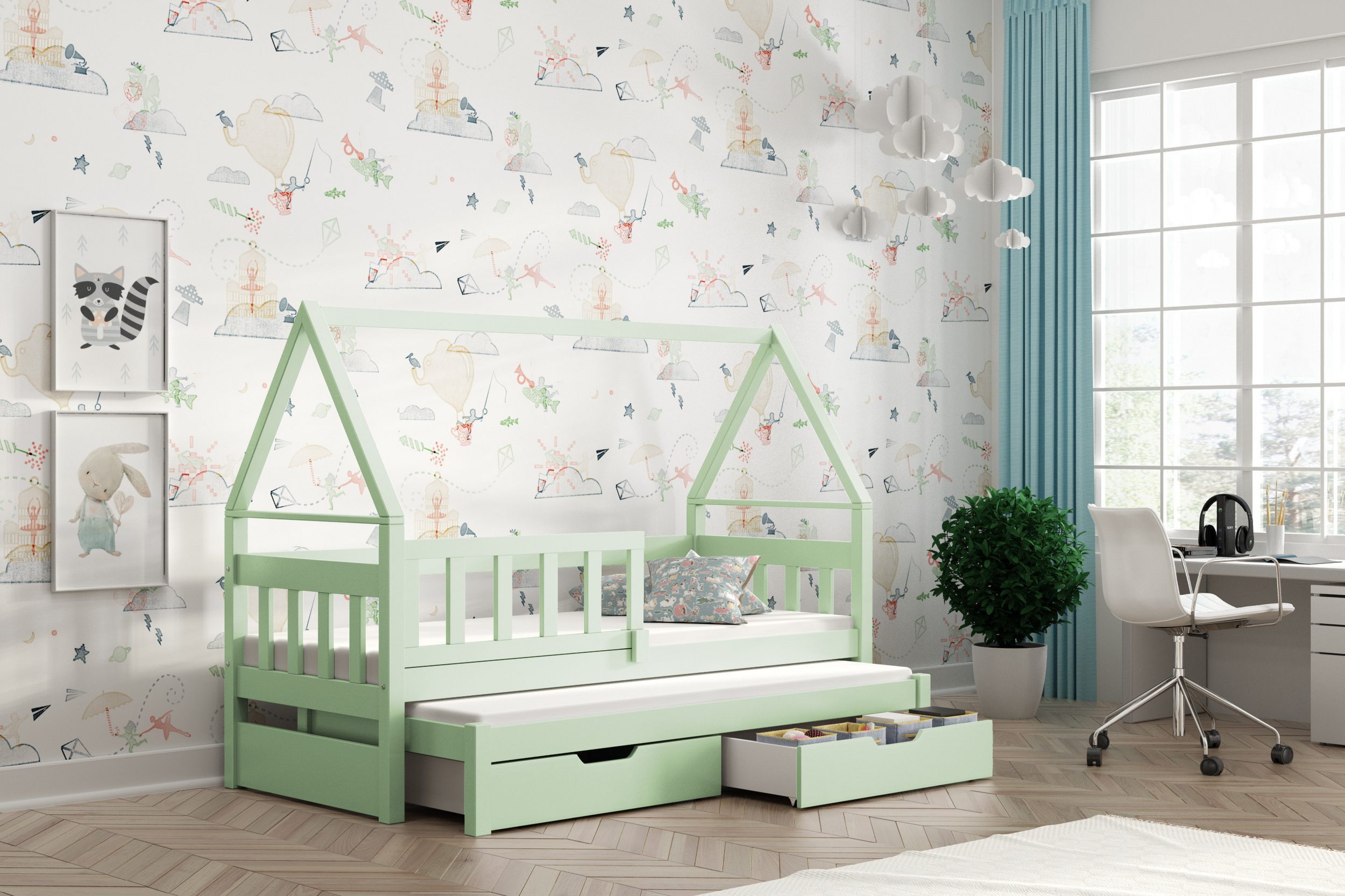 thematys Kinderbett mit Rausfallschutz und Ausziehbett günstig online kaufen