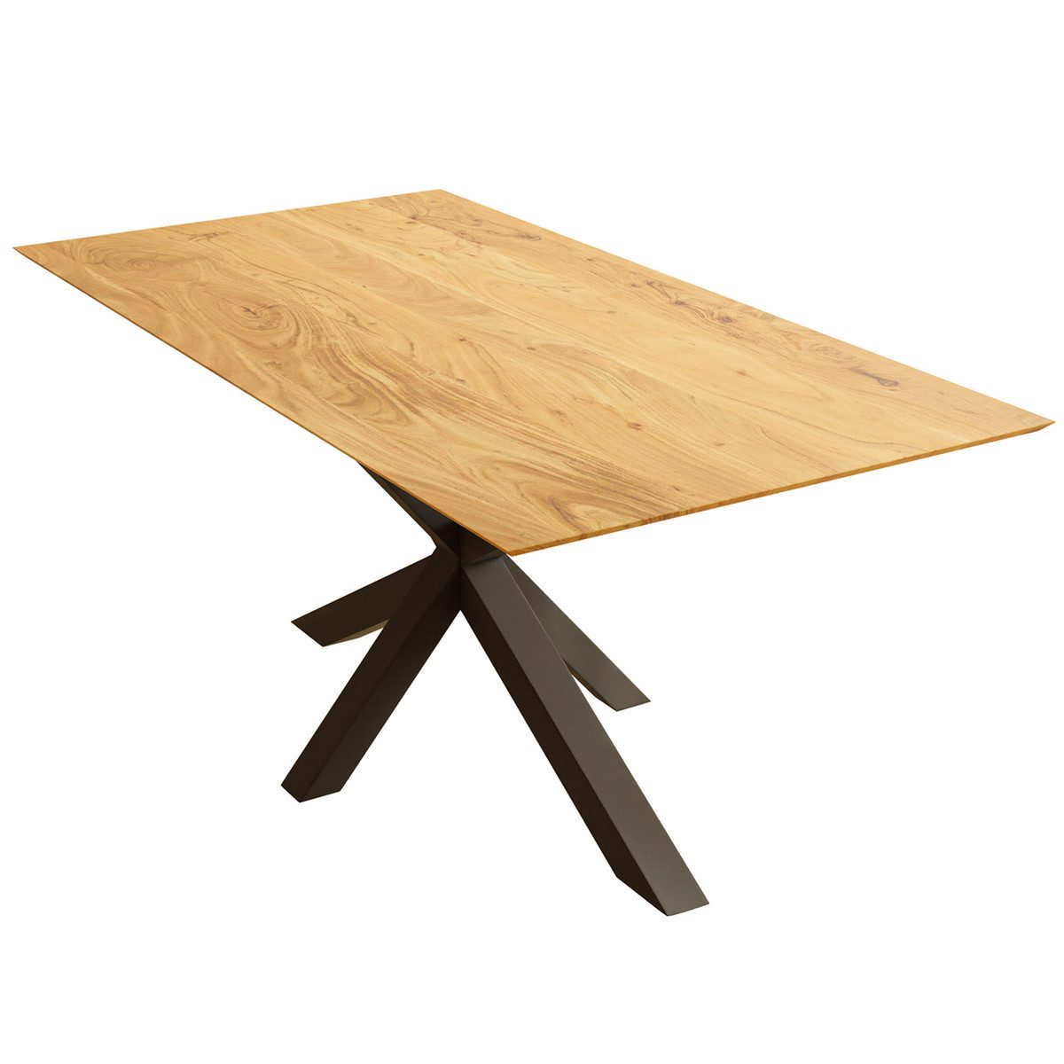 Liadomo Esstisch Luzern, Schweizer Kante, Akazienholz massiv Nuss oder Natur, Metallgestell